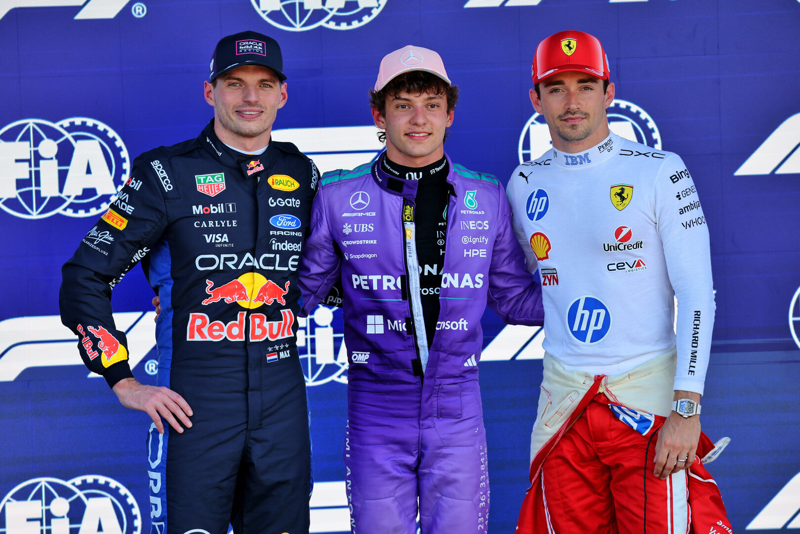 GP MIAMI, Qualifiche top three in parc ferme (L to R): Max Verstappen (NLD) Red Bull Racing, second; Andrea Kimi Antonelli (ITA) Mercedes AMG Formula One Team, pole position; Charles Leclerc (MON) Ferrari, third.
02.05.2026. Formula 1 World Championship, Rd 4, Miami Grand Prix, Miami, Florida, USA, Sprint e Qualifiche Day.
- www.xpbimages.com, EMail: requests@xpbimages.com © Copyright: Batchelor / XPB Images