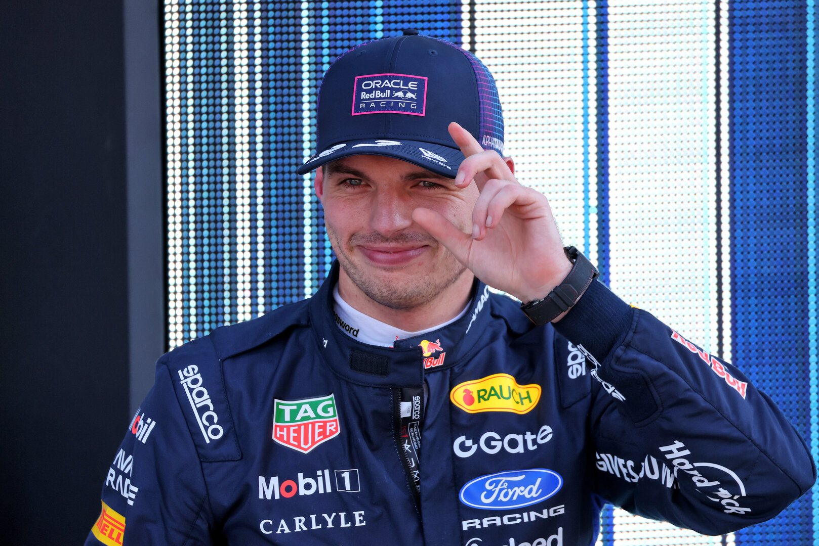 GP MIAMI, Max Verstappen (NLD) Red Bull Racing celebrates his second position in qualifying parc ferme.
02.05.2026. Formula 1 World Championship, Rd 4, Miami Grand Prix, Miami, Florida, USA, Sprint e Qualifiche Day.
 - www.xpbimages.com, EMail: requests@xpbimages.com © Copyright: Coates / XPB Images