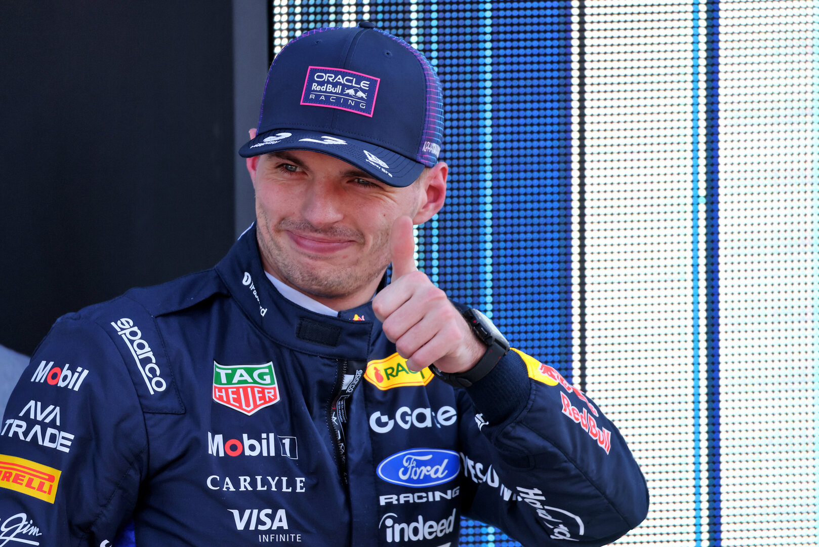 GP MIAMI, Max Verstappen (NLD) Red Bull Racing celebrates his second position in qualifying parc ferme.
02.05.2026. Formula 1 World Championship, Rd 4, Miami Grand Prix, Miami, Florida, USA, Sprint e Qualifiche Day.
 - www.xpbimages.com, EMail: requests@xpbimages.com © Copyright: Coates / XPB Images