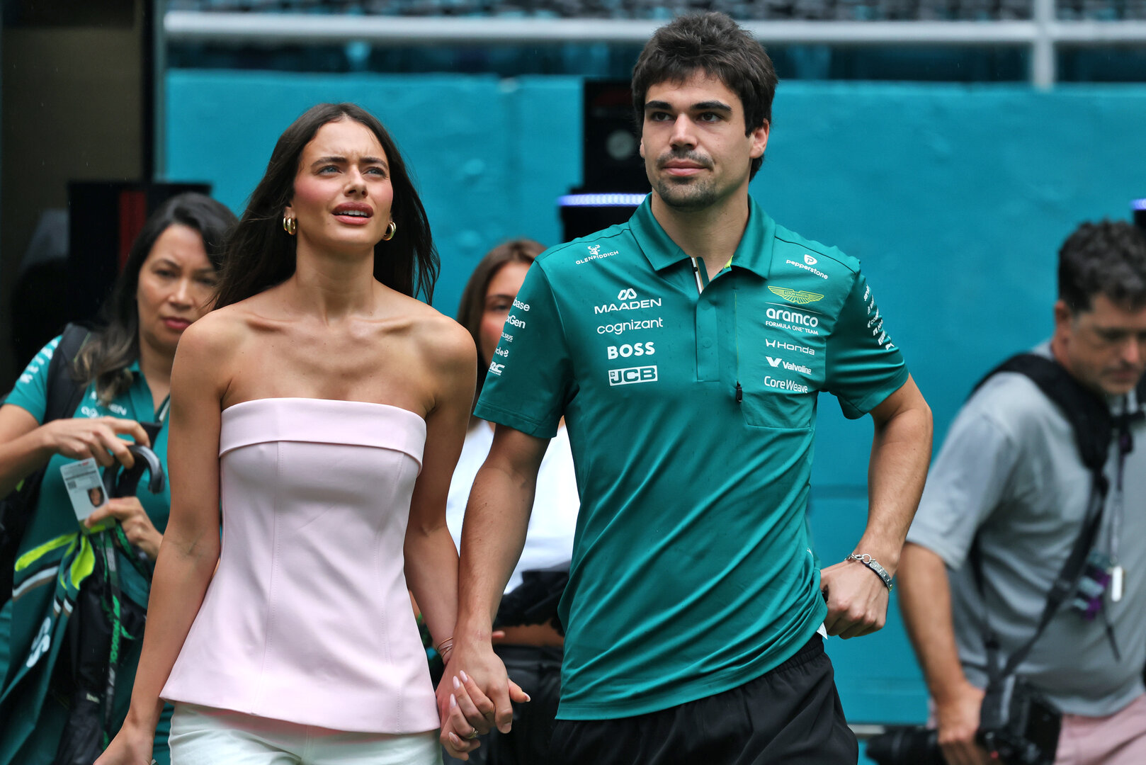 GP MIAMI, (L to R): Yael Shelbia (ISR) Model e Actress with her boyfriend Lance Stroll (CDN) Aston Martin F1 Team. 
03.05.2026. Formula 1 World Championship, Rd 4, Miami Grand Prix, Miami, Florida, USA, Gara Day.
- www.xpbimages.com, EMail: requests@xpbimages.com © Copyright: Dunbar / XPB Images