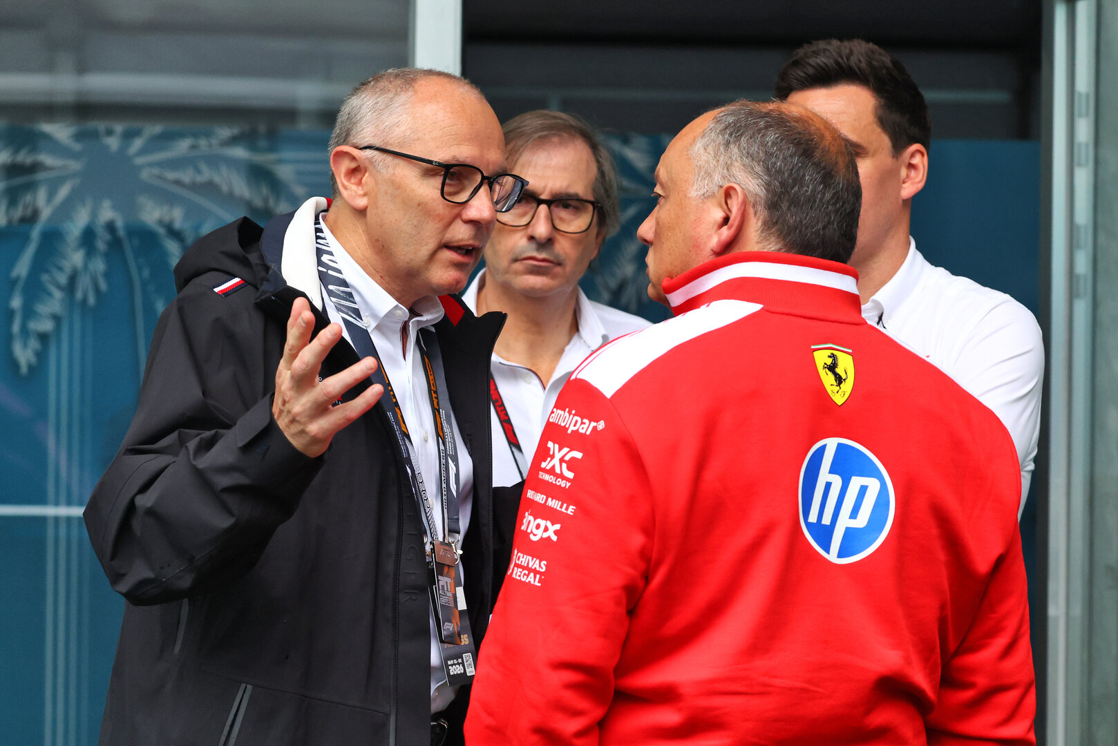 GP MIAMI, (L to R): Stefano Domenicali (ITA) Formula One President e CEO with Frederic Vasseur (FRA) Ferrari Team Principal.
03.05.2026. Formula 1 World Championship, Rd 4, Miami Grand Prix, Miami, Florida, USA, Gara Day.
- www.xpbimages.com, EMail: requests@xpbimages.com © Copyright: Patching / XPB Images