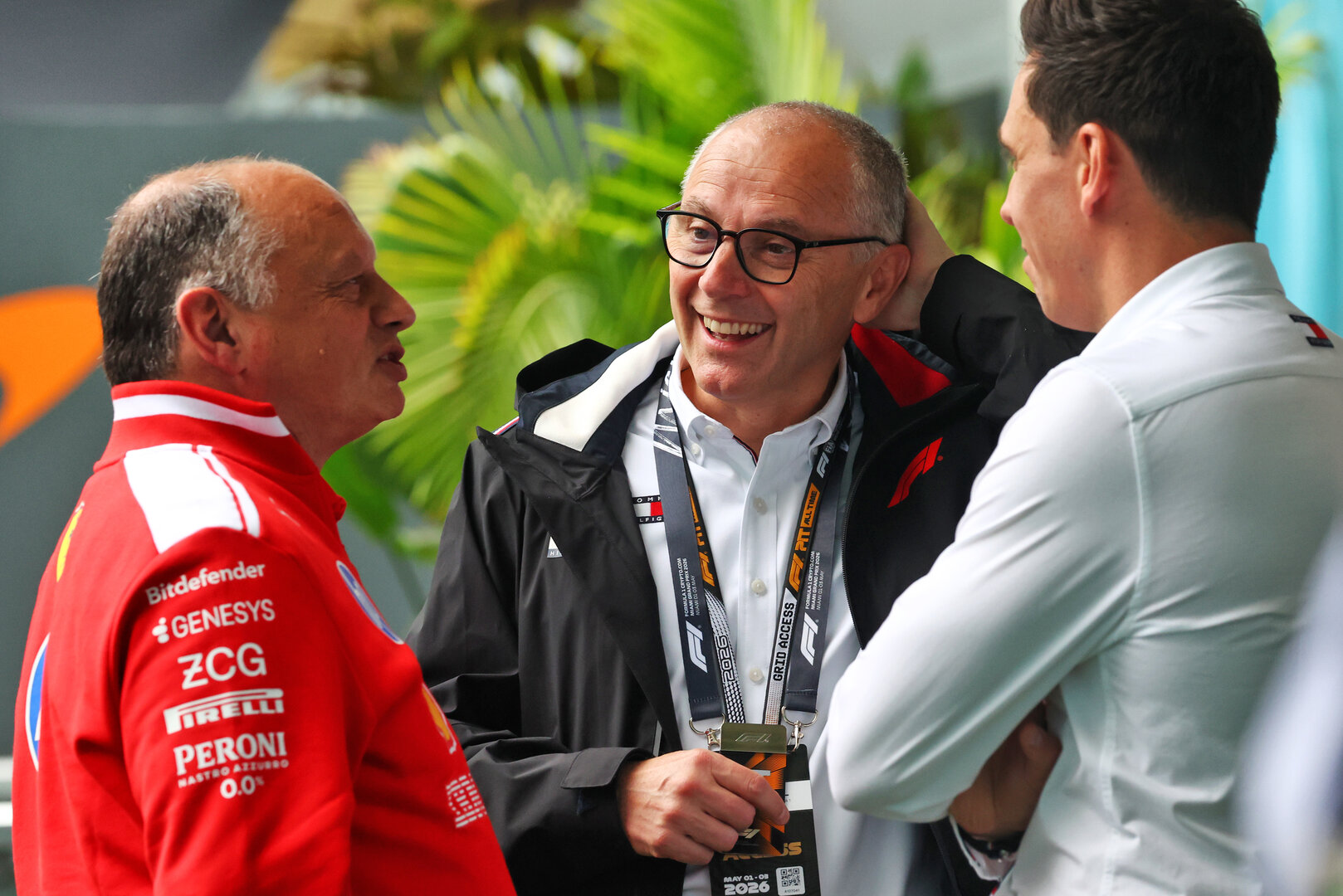 GP MIAMI, (L to R): Frederic Vasseur (FRA) Ferrari Team Principal with Stefano Domenicali (ITA) Formula One President e CEO.
03.05.2026. Formula 1 World Championship, Rd 4, Miami Grand Prix, Miami, Florida, USA, Gara Day.
- www.xpbimages.com, EMail: requests@xpbimages.com © Copyright: Patching / XPB Images