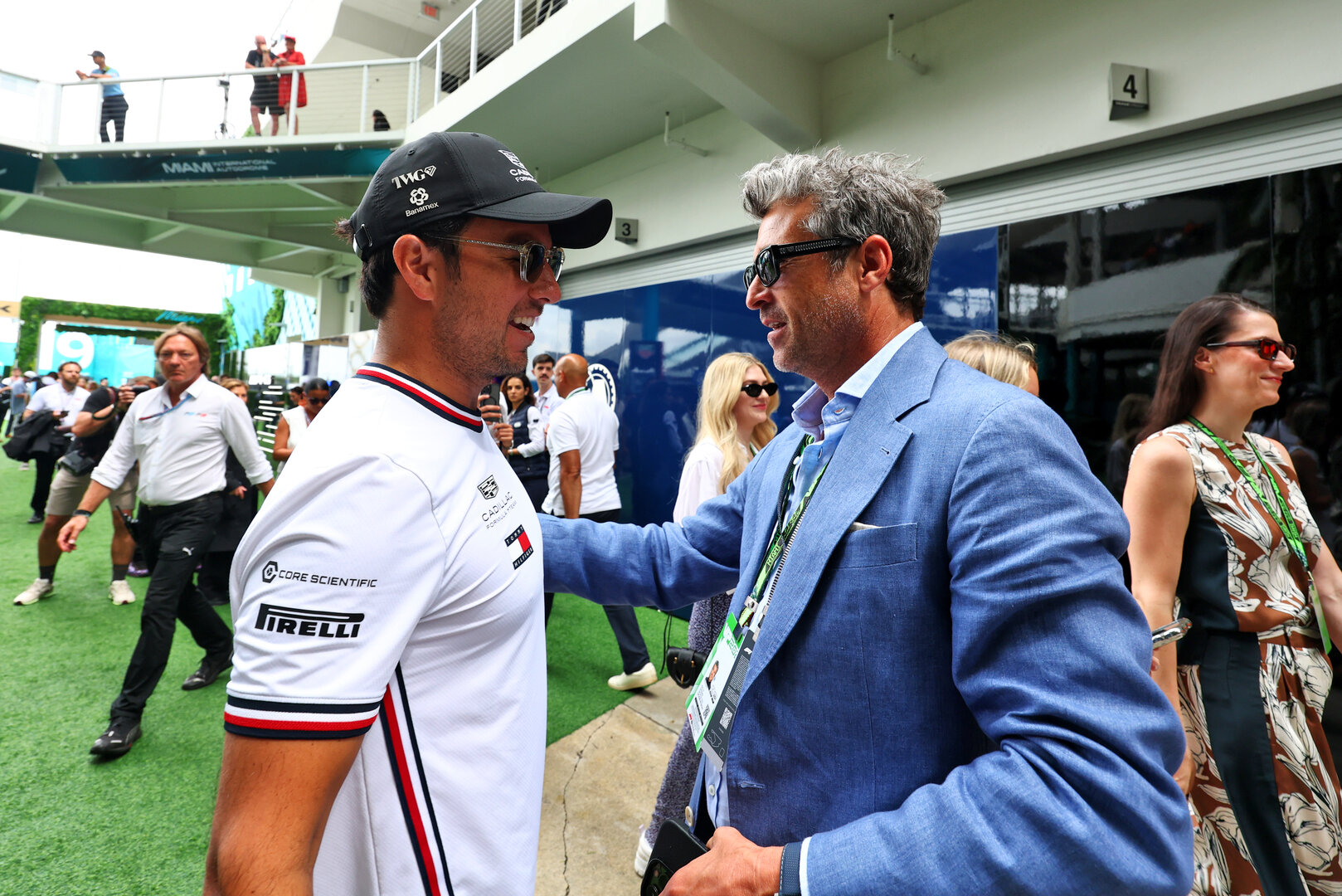 GP MIAMI, (L to R): Sergio Perez (MEX) Cadillac Formula 1 Team with Patrick Dempsey (USA) Actor.
03.05.2026. Formula 1 World Championship, Rd 4, Miami Grand Prix, Miami, Florida, USA, Gara Day.
- www.xpbimages.com, EMail: requests@xpbimages.com © Copyright: Bearne / XPB Images