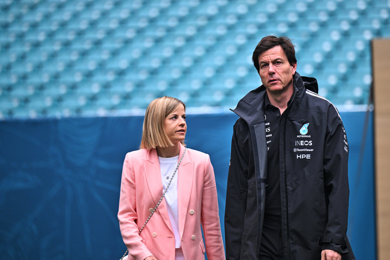 GP MIAMI, (L to R): Susie Wolff (GBR) F1 Academy Managing Director with her husband Toto Wolff (GER) Mercedes AMG Formula One Team Shareholder e Executive Director.
03.05.2026. Formula 1 World Championship, Rd 4, Miami Grand Prix, Miami, Florida, USA, Gara Day.
- www.xpbimages.com, EMail: requests@xpbimages.com © Copyright: Price / XPB Images