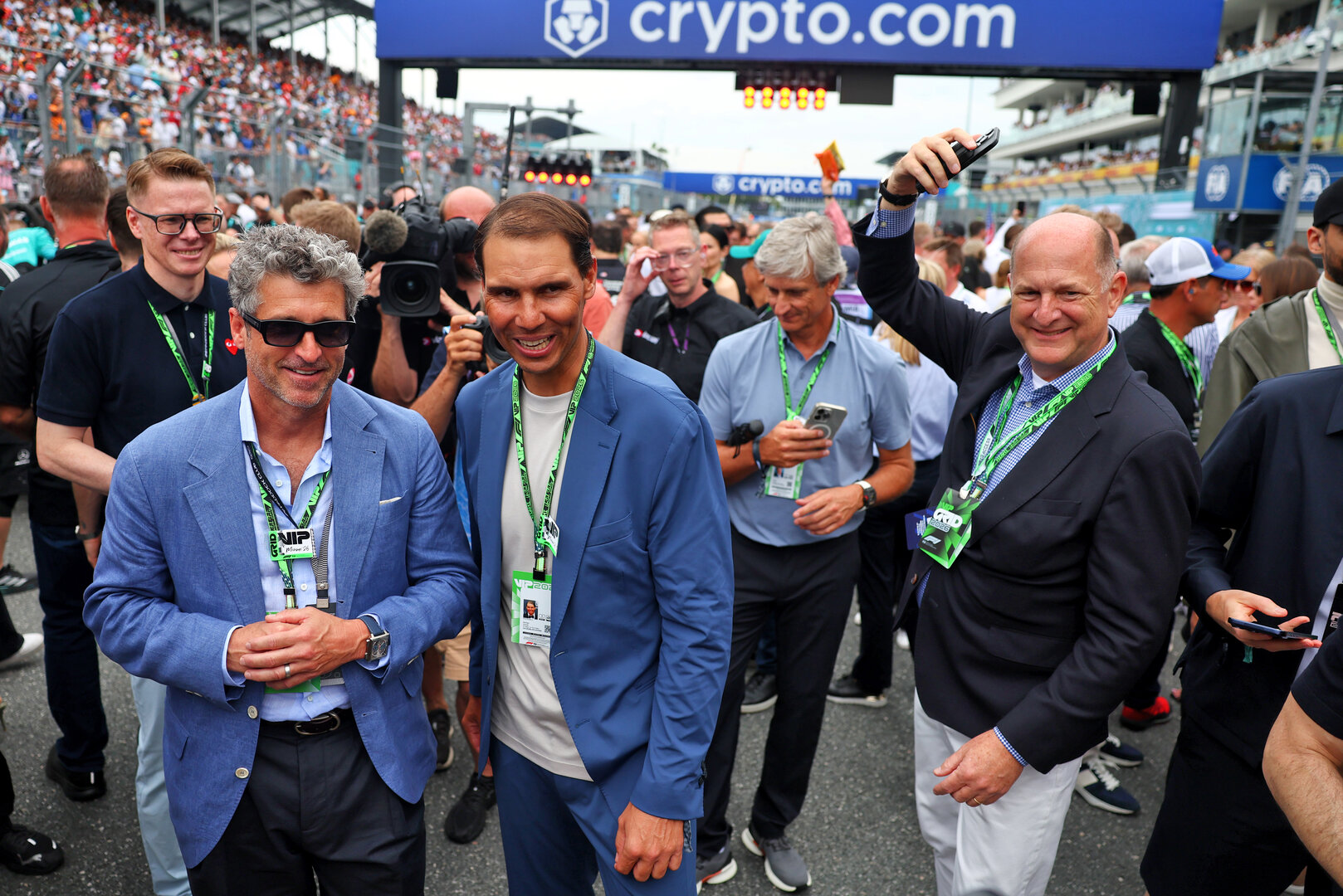 GP MIAMI, (L to R): Patrick Dempsey (USA) Actor with Rafael Nadal (ESP) Tennis Player on the grid.
03.05.2026. Formula 1 World Championship, Rd 4, Miami Grand Prix, Miami, Florida, USA, Gara Day.
- www.xpbimages.com, EMail: requests@xpbimages.com © Copyright: Patching / XPB Images