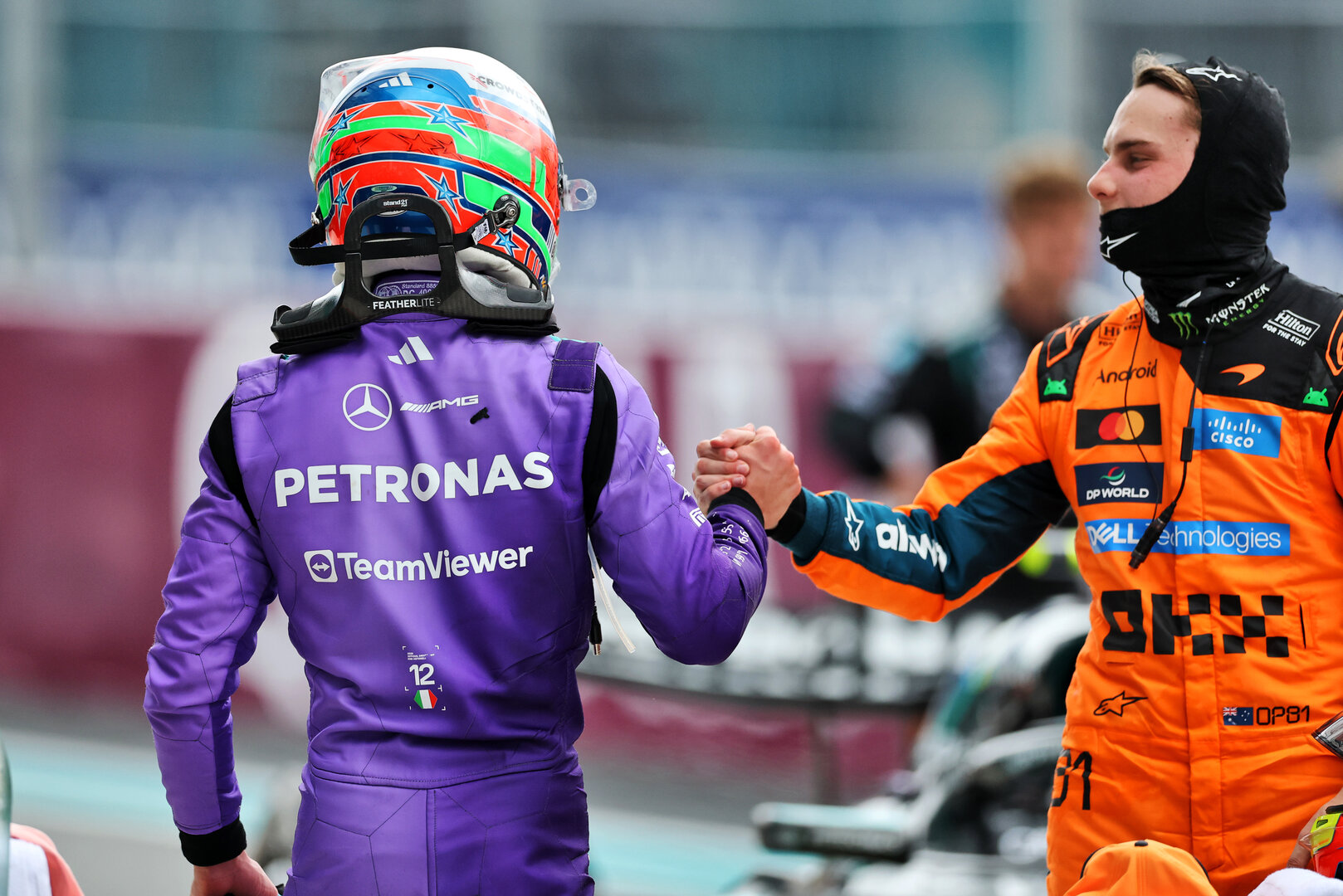 GP MIAMI, (L to R): Andrea Kimi Antonelli (ITA) Mercedes AMG Formula One Team celebrates in parc ferme with third placed Oscar Piastri (AUS) McLaren F1 Team.
03.05.2026. Formula 1 World Championship, Rd 4, Miami Grand Prix, Miami, Florida, USA, Gara Day.
- www.xpbimages.com, EMail: requests@xpbimages.com © Copyright: Charniaux / XPB Images