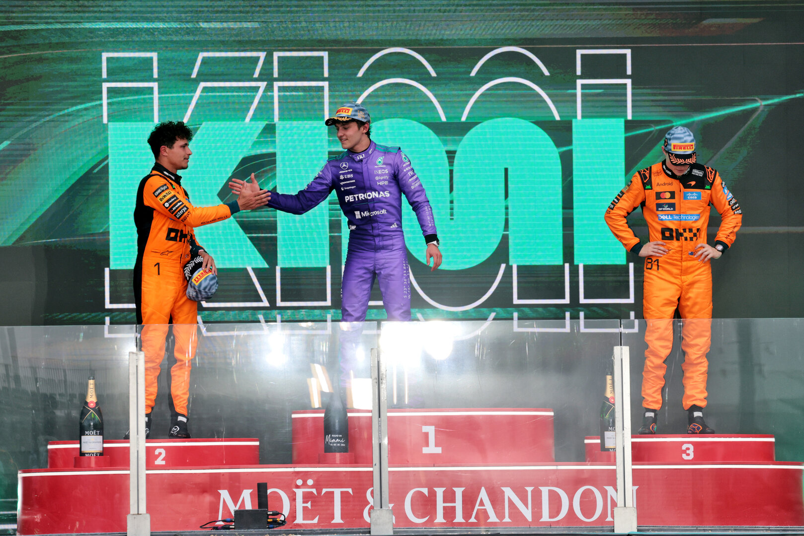 GP MIAMI, The podium (L to R): Lando Norris (GBR) McLaren F1 Team, second; Andrea Kimi Antonelli (ITA) Mercedes AMG Formula One Team, vincitore; Oscar Piastri (AUS) McLaren F1 Team, third.
03.05.2026. Formula 1 World Championship, Rd 4, Miami Grand Prix, Miami, Florida, USA, Gara Day.
- www.xpbimages.com, EMail: requests@xpbimages.com © Copyright: Moy / XPB Images
