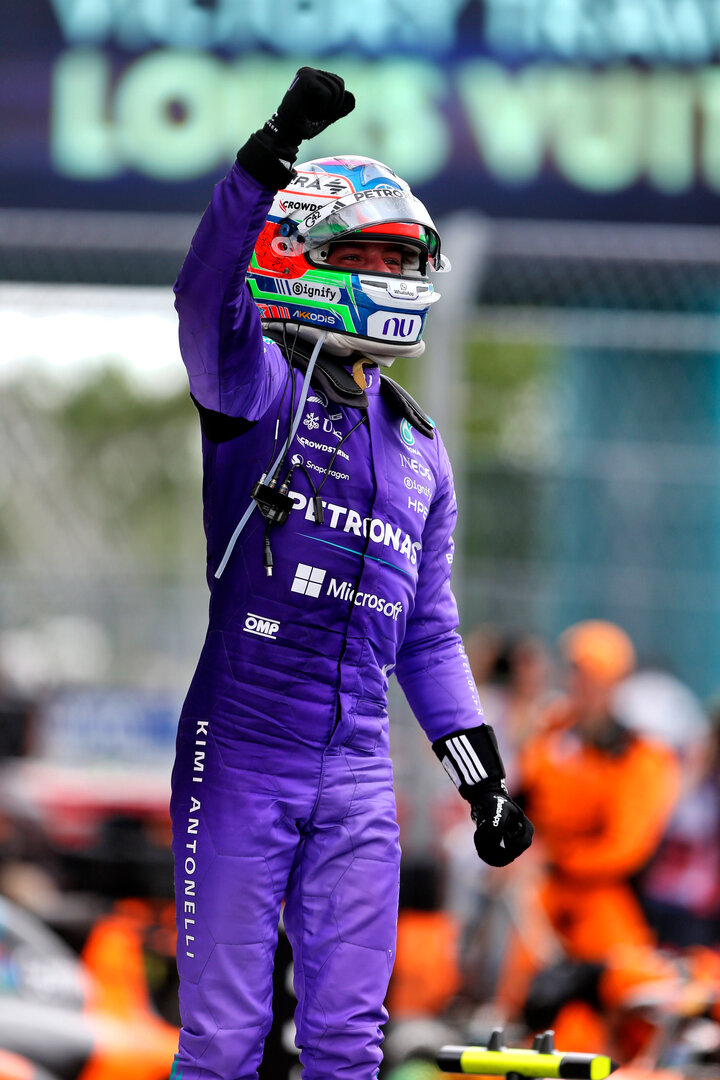GP MIAMI, Gara winner Andrea Kimi Antonelli (ITA) Mercedes AMG Formula One Team celebrates in parc ferme.
03.05.2026. Formula 1 World Championship, Rd 4, Miami Grand Prix, Miami, Florida, USA, Gara Day.
- www.xpbimages.com, EMail: requests@xpbimages.com © Copyright: Dunbar / XPB Images