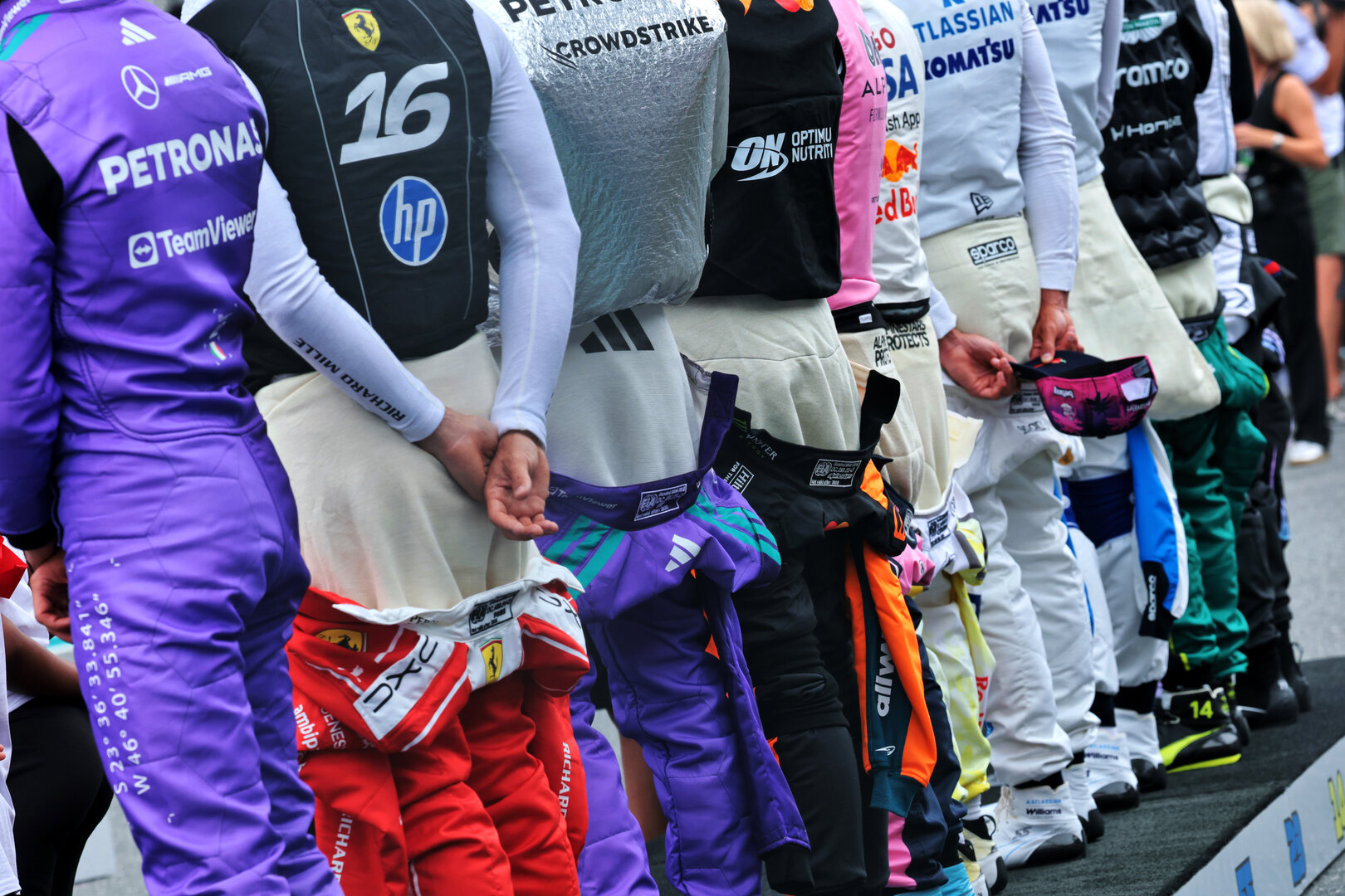 GP MIAMI, Drivers as the grid observes the national anthem.
03.05.2026. Formula 1 World Championship, Rd 4, Miami Grand Prix, Miami, Florida, USA, Gara Day.
- www.xpbimages.com, EMail: requests@xpbimages.com © Copyright: Moy / XPB Images