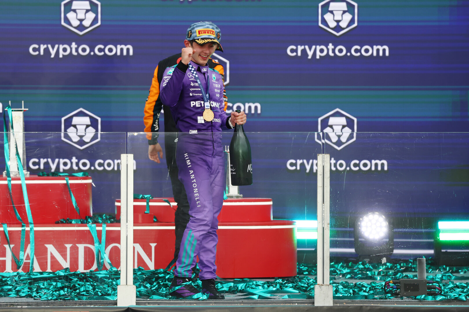 GP MIAMI, Gara winner Andrea Kimi Antonelli (ITA) Mercedes AMG Formula One Team celebrates on the podium.
03.05.2026. Formula 1 World Championship, Rd 4, Miami Grand Prix, Miami, Florida, USA, Gara Day.
 - www.xpbimages.com, EMail: requests@xpbimages.com © Copyright: Rew / XPB Images