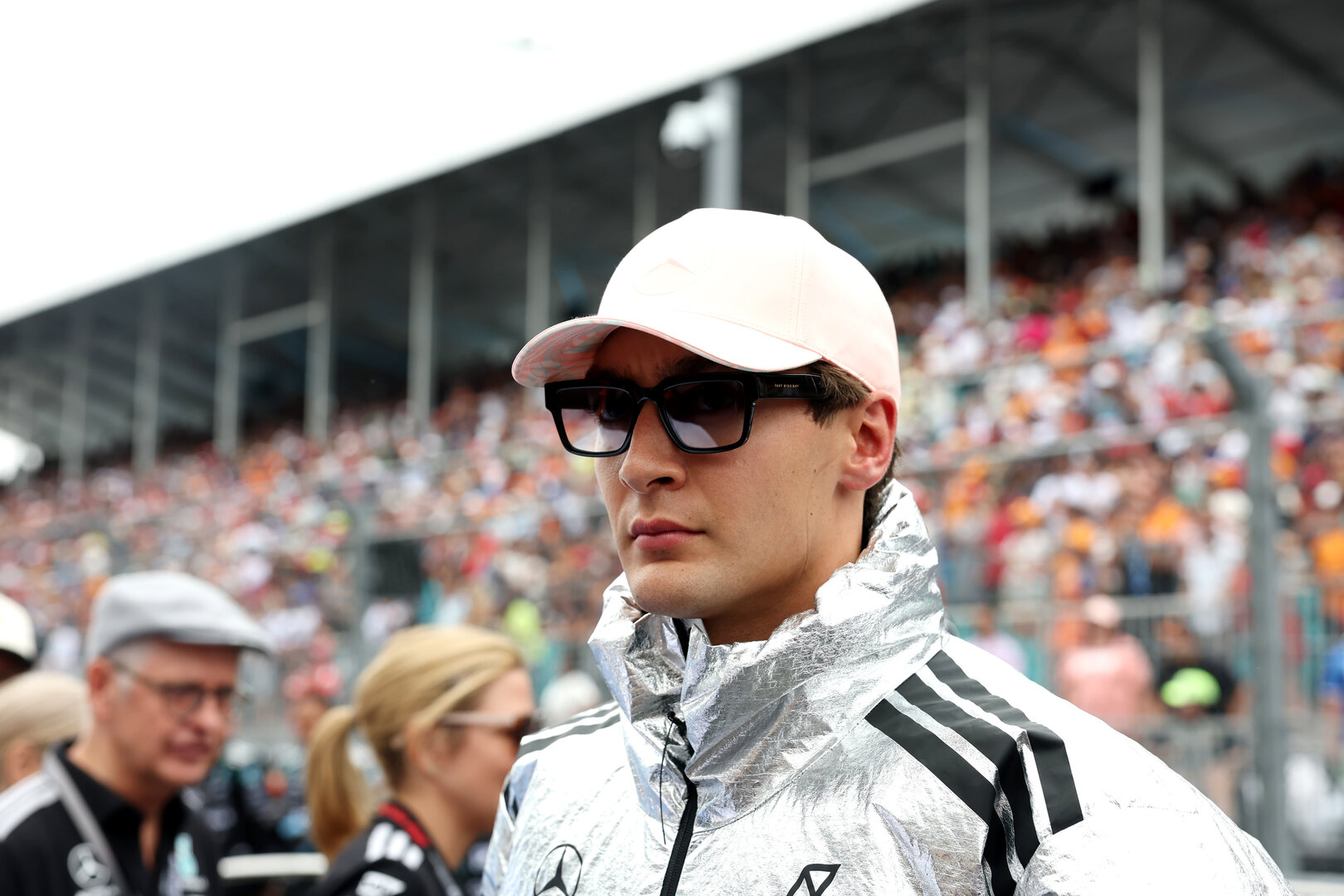 GP MIAMI, George Russell (GBR) Mercedes AMG Formula One Team on the grid.
03.05.2026. Formula 1 World Championship, Rd 4, Miami Grand Prix, Miami, Florida, USA, Gara Day.
 - www.xpbimages.com, EMail: requests@xpbimages.com © Copyright: Rew / XPB Images