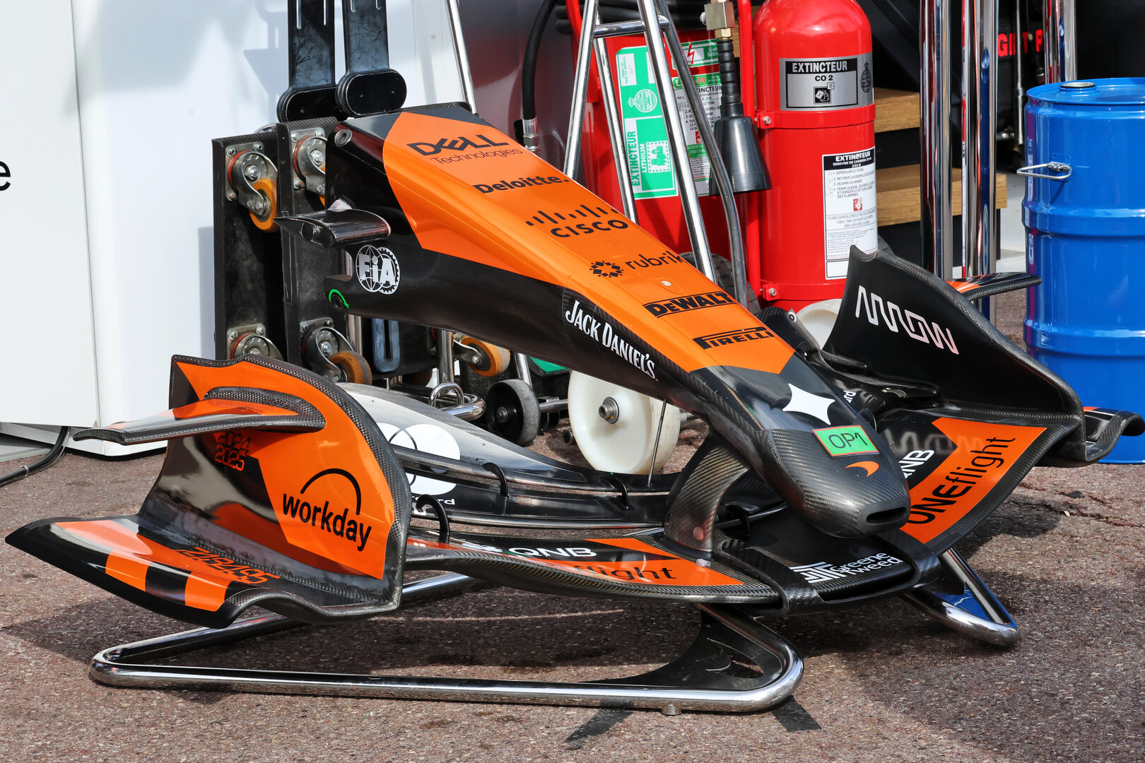 GP MONACO, McLaren F1 Team MCL40 front wing e nosecone.
04.06.2026. Formula 1 World Championship, Rd 6, Monaco Grand Prix, Monte Carlo, Monaco, Preparation Day.
- www.xpbimages.com, EMail: requests@xpbimages.com © Copyright: Batchelor / XPB Images