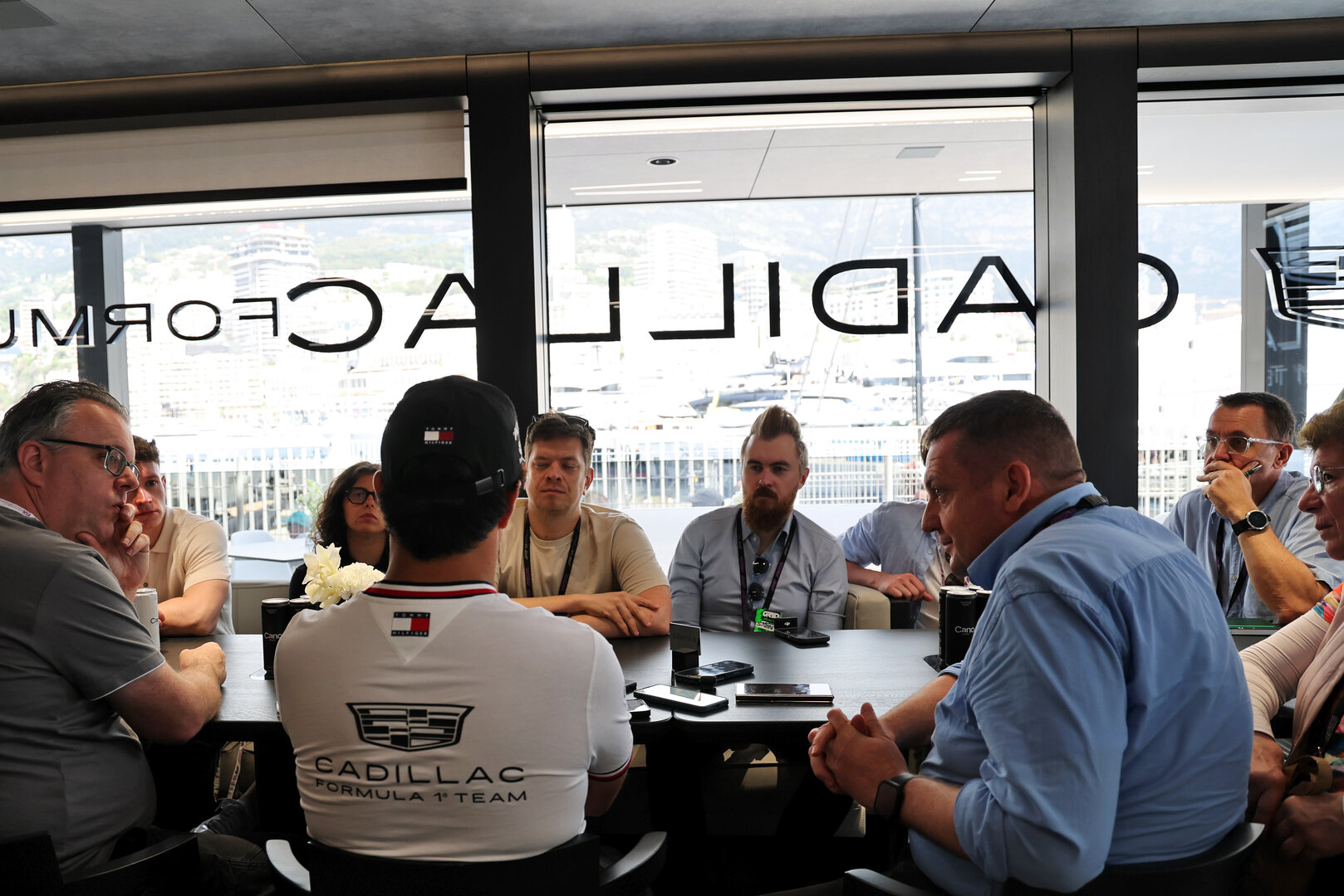 GP MONACO, Sergio Perez (MEX) Cadillac Formula 1 Team with the media.
04.06.2026. Formula 1 World Championship, Rd 6, Monaco Grand Prix, Monte Carlo, Monaco, Preparation Day.
- www.xpbimages.com, EMail: requests@xpbimages.com © Copyright: Batchelor / XPB Images