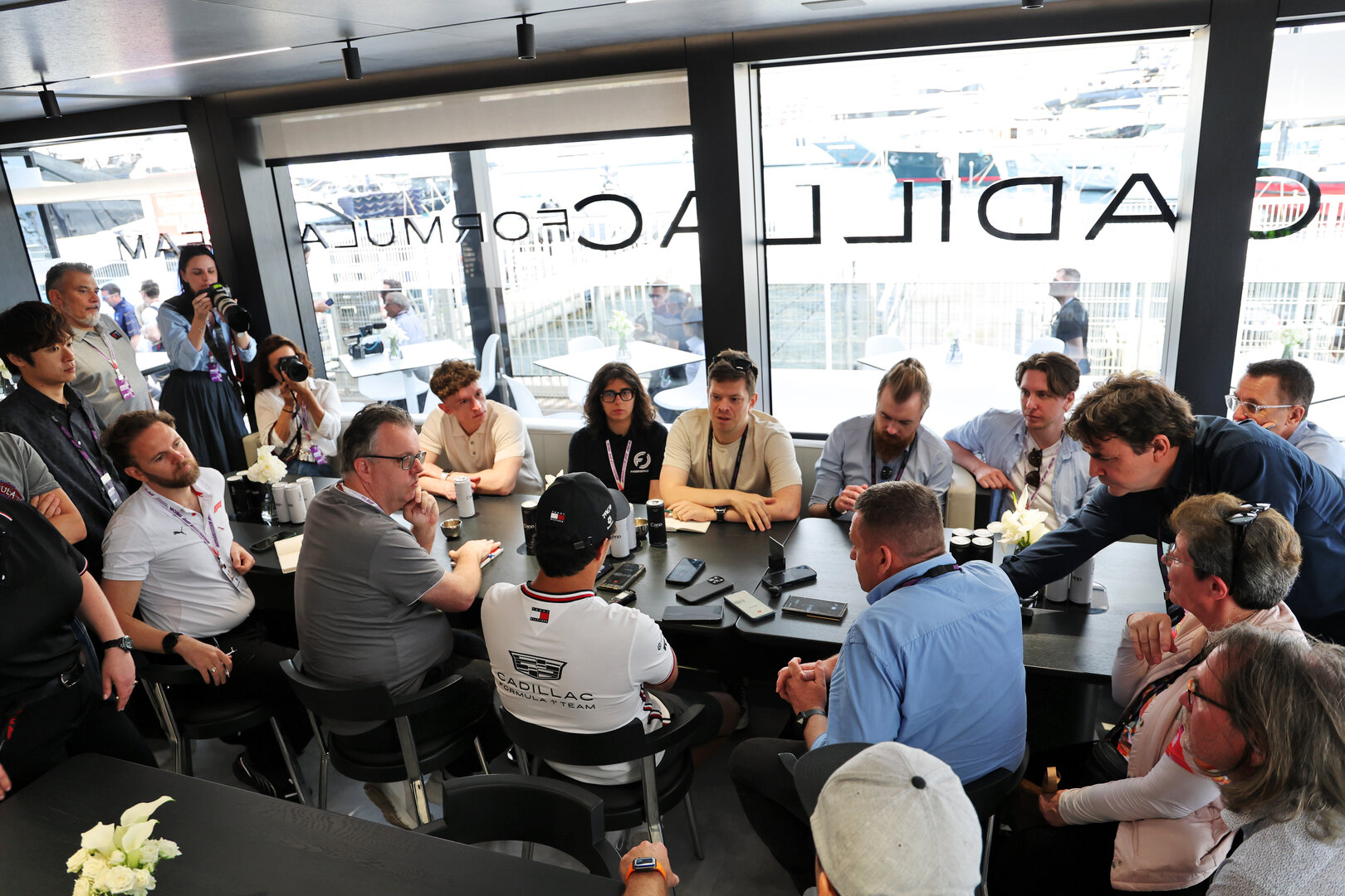GP MONACO, Sergio Perez (MEX) Cadillac Formula 1 Team with the media.
04.06.2026. Formula 1 World Championship, Rd 6, Monaco Grand Prix, Monte Carlo, Monaco, Preparation Day.
- www.xpbimages.com, EMail: requests@xpbimages.com © Copyright: Batchelor / XPB Images