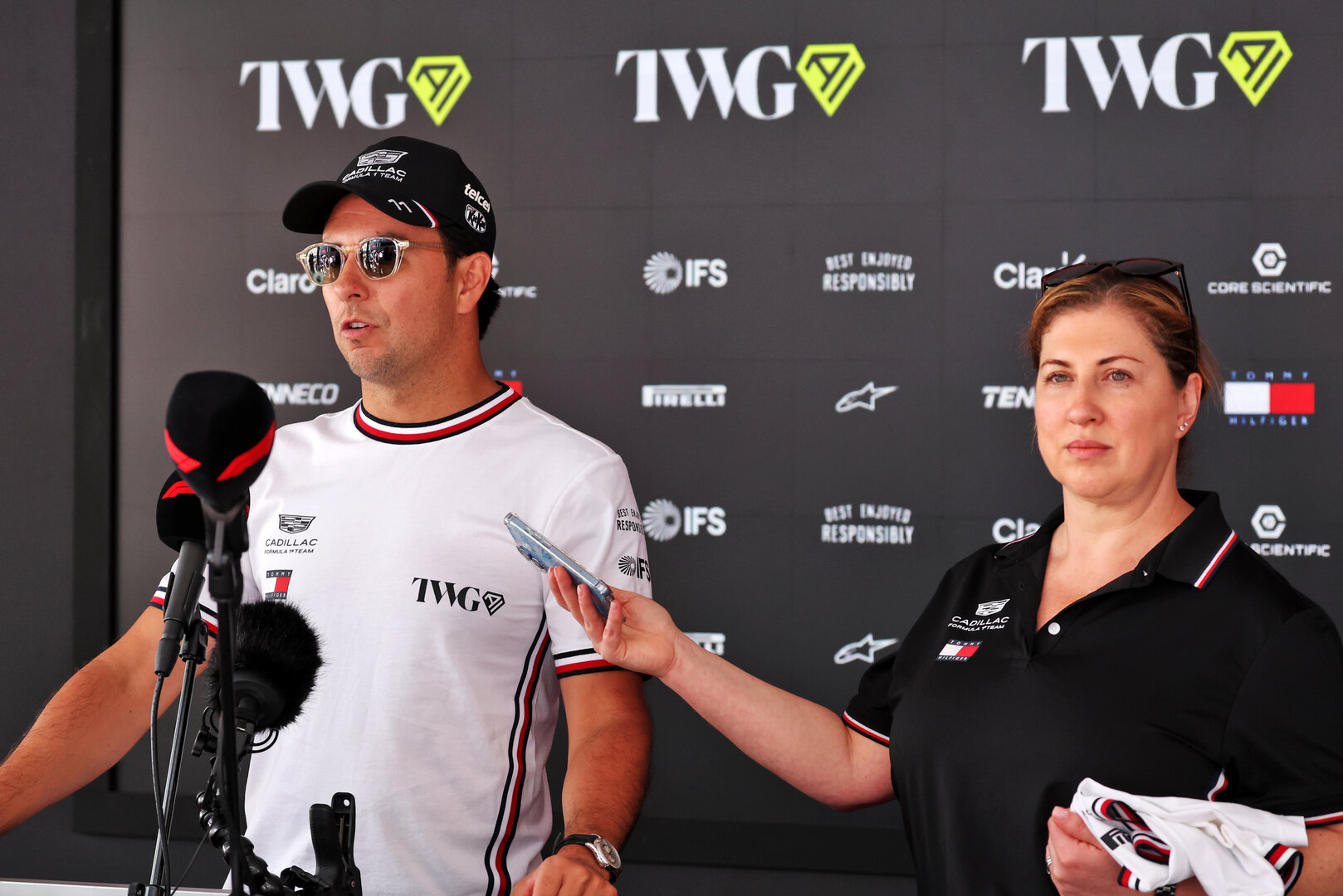 GP MONACO, Sergio Perez (MEX) Cadillac Formula 1 Team with the media.
04.06.2026. Formula 1 World Championship, Rd 6, Monaco Grand Prix, Monte Carlo, Monaco, Preparation Day.
- www.xpbimages.com, EMail: requests@xpbimages.com © Copyright: Bearne / XPB Images