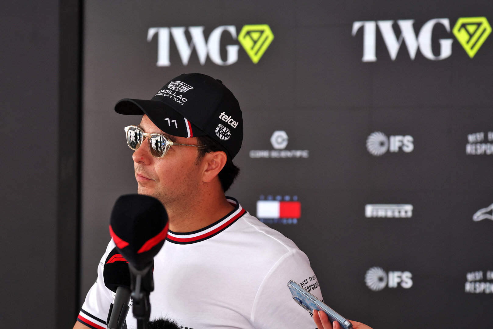 GP MONACO, Sergio Perez (MEX) Cadillac Formula 1 Team with the media.
04.06.2026. Formula 1 World Championship, Rd 6, Monaco Grand Prix, Monte Carlo, Monaco, Preparation Day.
- www.xpbimages.com, EMail: requests@xpbimages.com © Copyright: Bearne / XPB Images