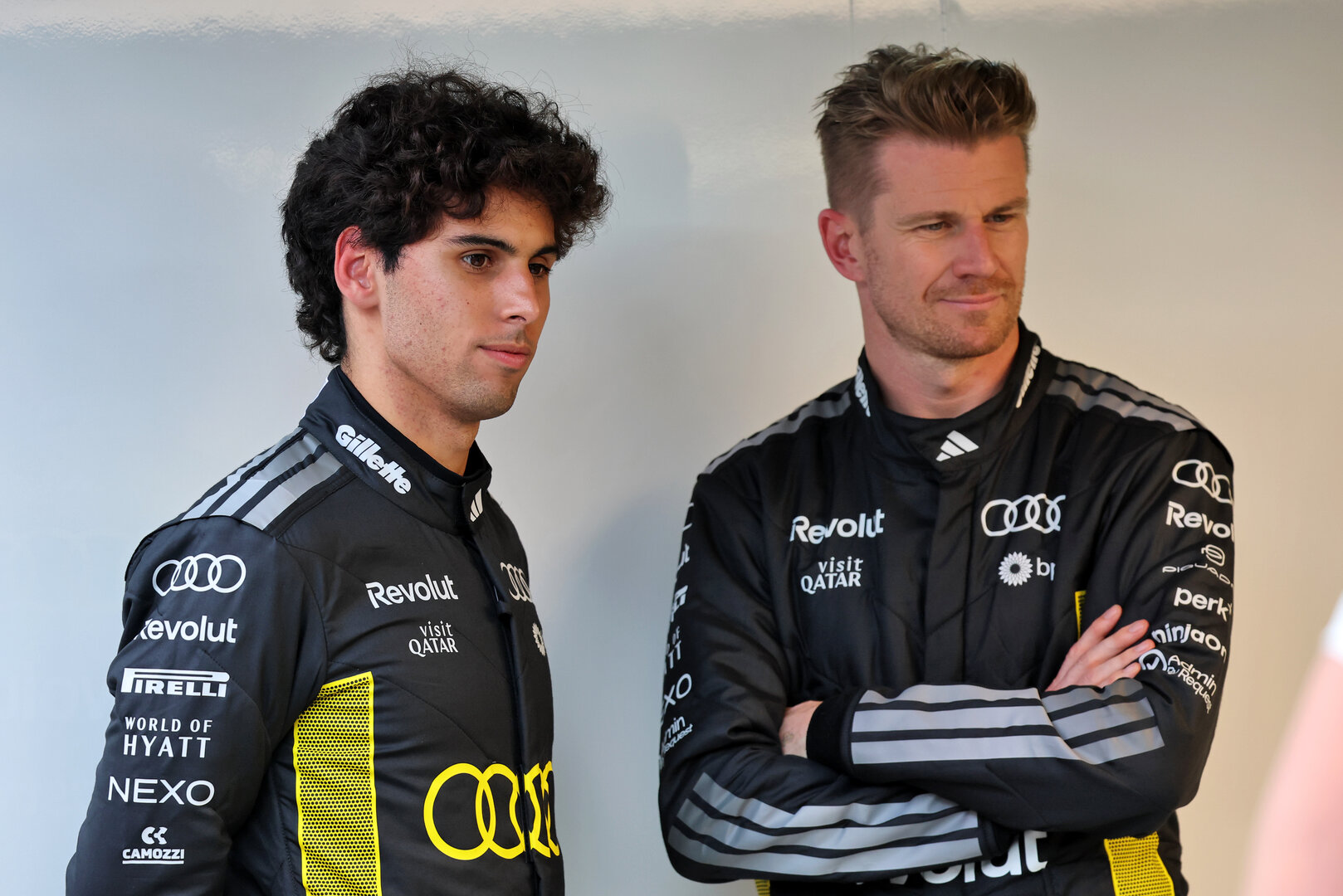 GP MONACO, (L to R): Gabriel Bortoleto (BRA) Audi F1 Team with Nico Hulkenberg (GER) Audi F1 Team.
04.06.2026. Formula 1 World Championship, Rd 6, Monaco Grand Prix, Monte Carlo, Monaco, Preparation Day.
- www.xpbimages.com, EMail: requests@xpbimages.com © Copyright: Batchelor / XPB Images