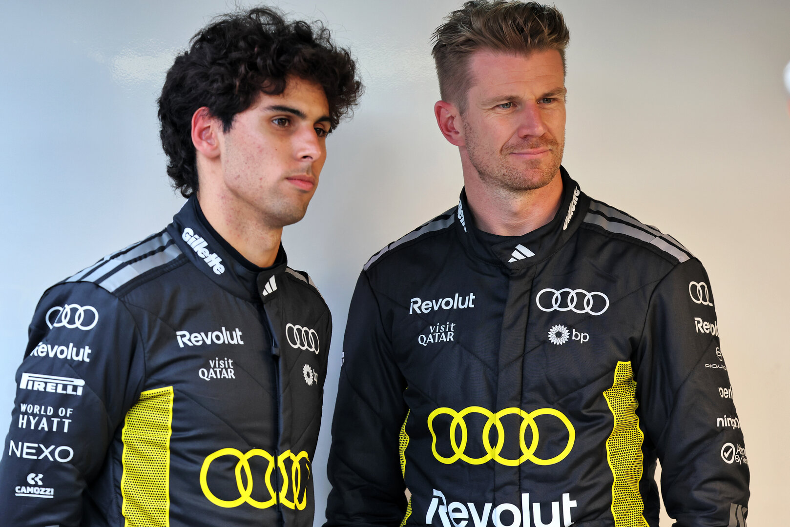 GP MONACO, (L to R): Gabriel Bortoleto (BRA) Audi F1 Team with Nico Hulkenberg (GER) Audi F1 Team.
04.06.2026. Formula 1 World Championship, Rd 6, Monaco Grand Prix, Monte Carlo, Monaco, Preparation Day.
- www.xpbimages.com, EMail: requests@xpbimages.com © Copyright: Batchelor / XPB Images