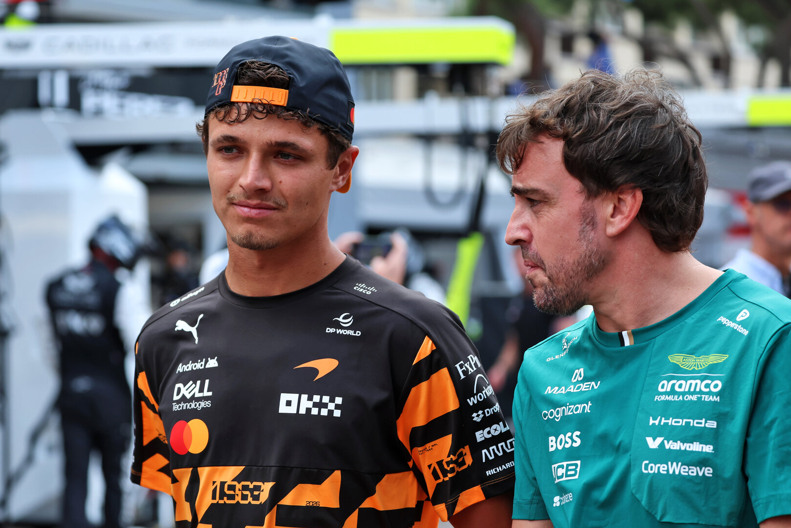 GP MONACO, (L to R): Lando Norris (GBR) McLaren F1 Team with Fernando Alonso (ESP) Aston Martin F1 Team.
04.06.2026. Formula 1 World Championship, Rd 6, Monaco Grand Prix, Monte Carlo, Monaco, Preparation Day.
- www.xpbimages.com, EMail: requests@xpbimages.com © Copyright: Rew / XPB Images