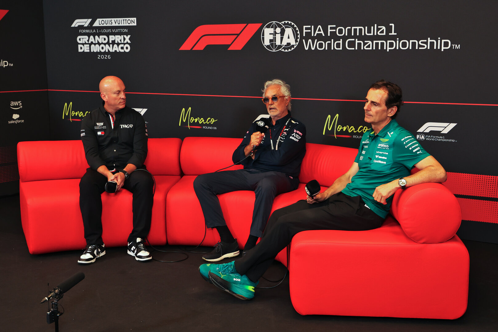 GP MONACO, (L to R): Dan Towriss (USA) Cadillac F1 Team e TWG Motorsports CEO; Flavio Briatore (ITA) Alpine F1 Team Executive Advisor; e Pedro De La Rosa (ESP) Aston Martin F1 Team, Team Ambassador, in the FIA Press Conference.
05.06.2026. Formula 1 World Championship, Rd 6, Monaco Grand Prix, Monte Carlo, Monaco, Practice Day.
- www.xpbimages.com, EMail: requests@xpbimages.com © Copyright: Rew / XPB Images