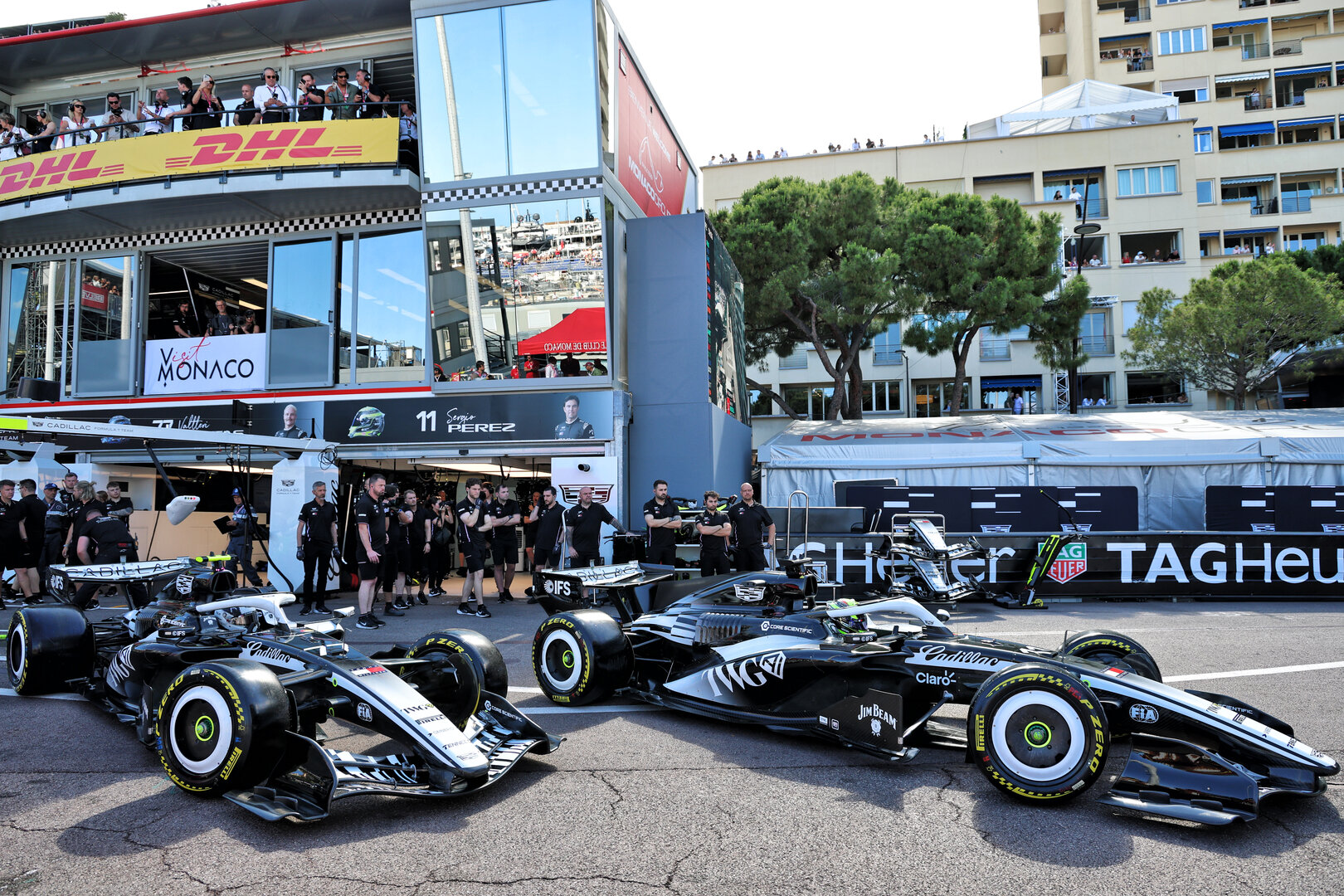 GP MONACO, Sergio Perez (MEX) Cadillac Formula 1 Team MAC-26 e Valtteri Bottas (FIN) Cadillac Formula 1 Team MAC-26 leave the pits.
05.06.2026. Formula 1 World Championship, Rd 6, Monaco Grand Prix, Monte Carlo, Monaco, Practice Day.
- www.xpbimages.com, EMail: requests@xpbimages.com © Copyright: Batchelor / XPB Images