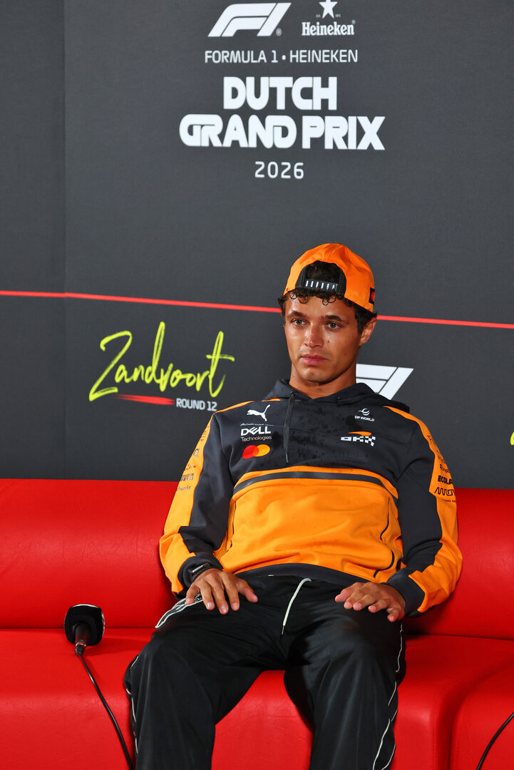GP OLANDA, Lando Norris (GBR) McLaren F1 Team in the FIA Press Conference.
20.08.2026. Formula 1 World Championship, Rd 12, Dutch Grand Prix, Zandvoort, Netherlands, Preparation Day.
- www.xpbimages.com, EMail: requests@xpbimages.com © Copyright: Bearne / XPB Images