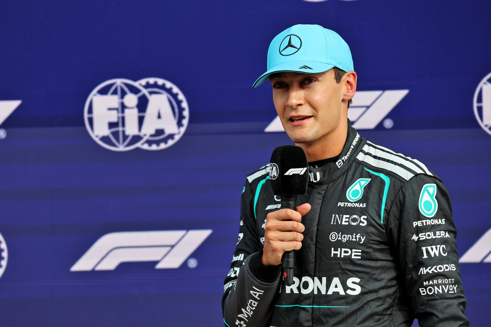 GP OLANDA, George Russell (GBR) Mercedes AMG Formula One Team in Sprint qualifying parc ferme.
21.08.2026. Formula 1 World Championship, Rd 12, Dutch Grand Prix, Zandvoort, Netherlands, Sprint Qualifiche Day.
- www.xpbimages.com, EMail: requests@xpbimages.com © Copyright: Batchelor / XPB Images