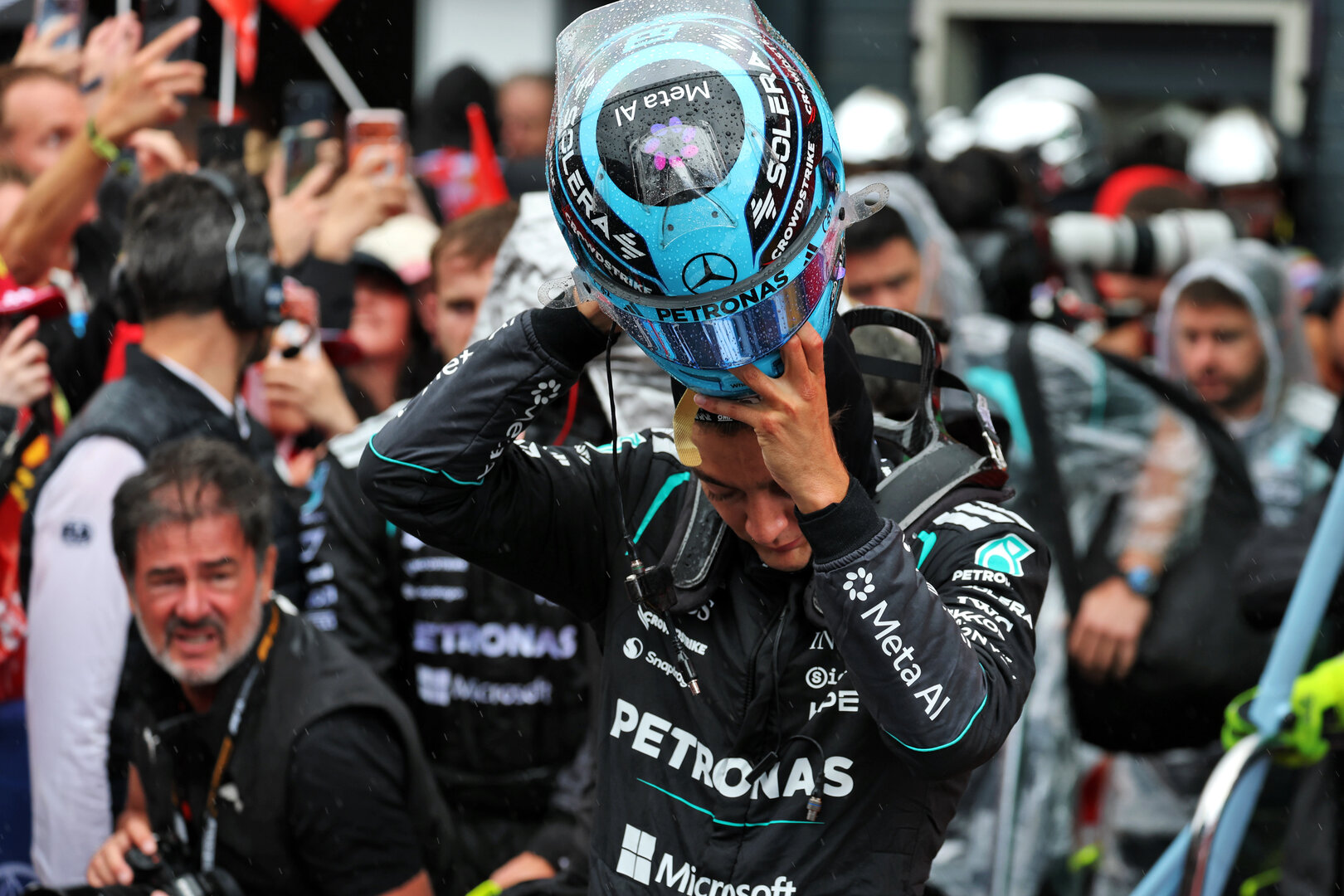 GP OLANDA, Sprint vincitore George Russell (GBR) Mercedes AMG Formula One Team in parc ferme.
22.08.2026. Formula 1 World Championship, Rd 12, Dutch Grand Prix, Zandvoort, Netherlands, Sprint e Qualifiche Day.
- www.xpbimages.com, EMail: requests@xpbimages.com © Copyright: Moy / XPB Images