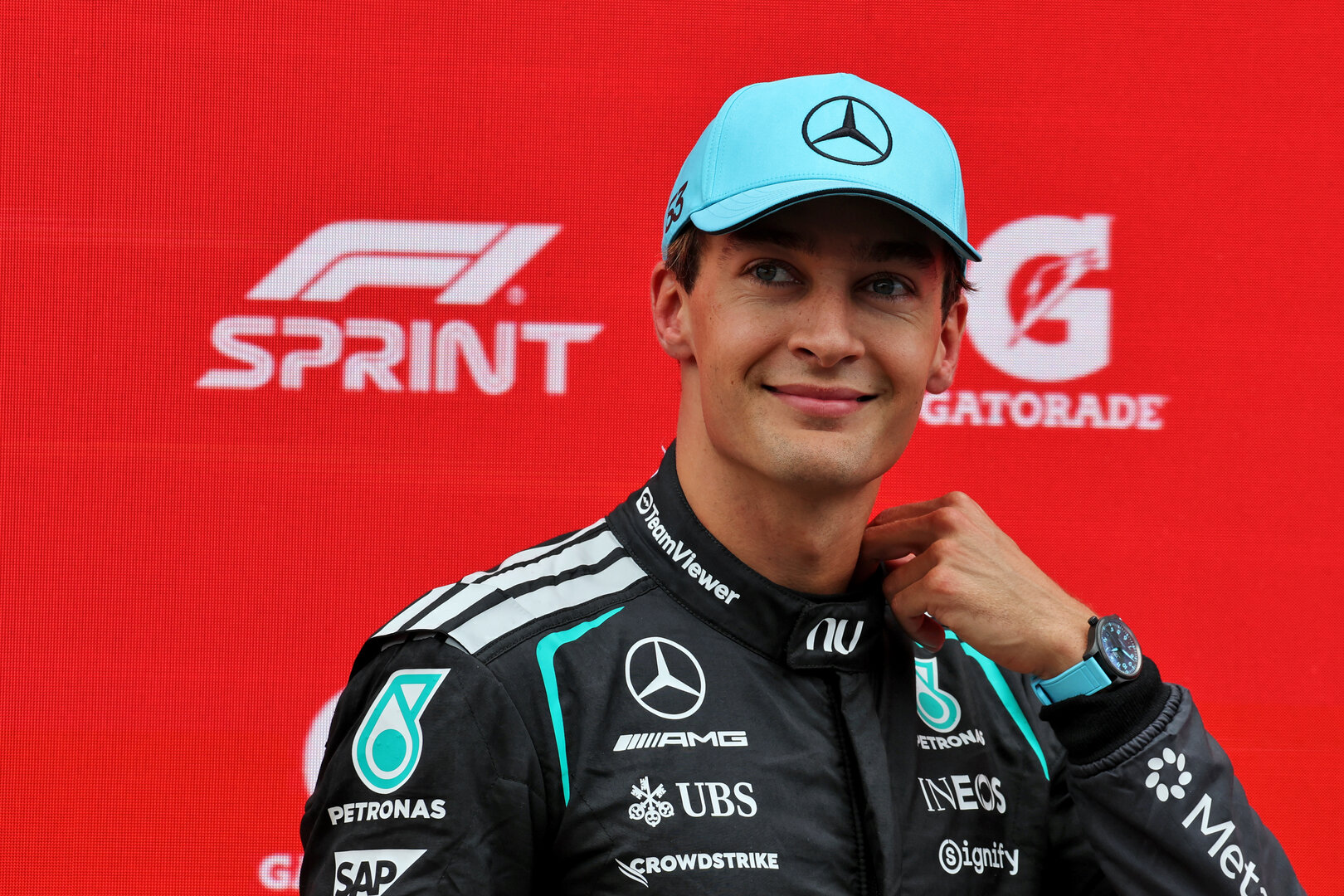 GP OLANDA, Sprint vincitore George Russell (GBR) Mercedes AMG Formula One Team in parc ferme.
22.08.2026. Formula 1 World Championship, Rd 12, Dutch Grand Prix, Zandvoort, Netherlands, Sprint e Qualifiche Day.
- www.xpbimages.com, EMail: requests@xpbimages.com © Copyright: Moy / XPB Images