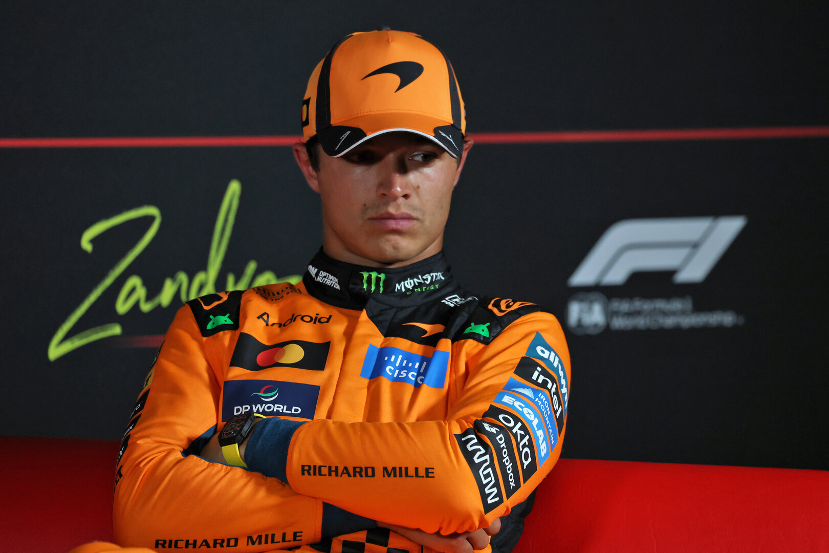 GP OLANDA, Lando Norris (GBR) McLaren F1 Team in the post Sprint FIA Press Conference.
22.08.2026. Formula 1 World Championship, Rd 12, Dutch Grand Prix, Zandvoort, Netherlands, Sprint e Qualifiche Day.
- www.xpbimages.com, EMail: requests@xpbimages.com © Copyright: Moy / XPB Images