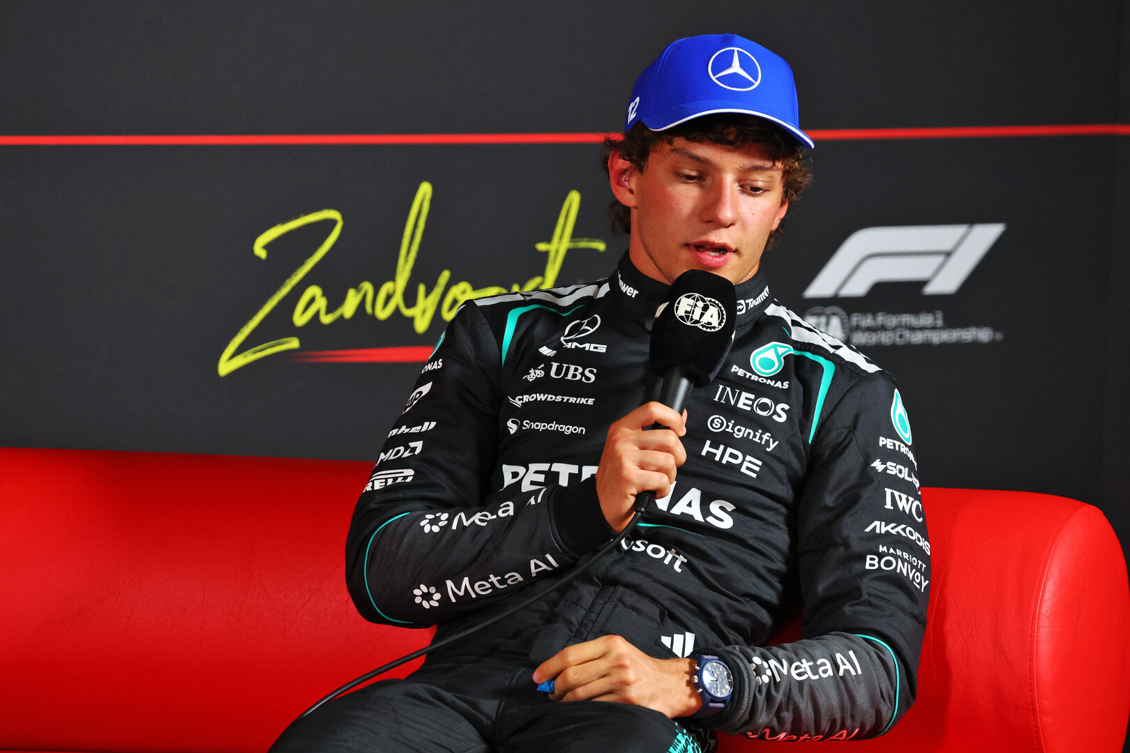 GP OLANDA, Andrea Kimi Antonelli (ITA) Mercedes AMG Formula One Team in the post qualifying FIA Press Conference.
22.08.2026. Formula 1 World Championship, Rd 12, Dutch Grand Prix, Zandvoort, Netherlands, Sprint e Qualifiche Day.
- www.xpbimages.com, EMail: requests@xpbimages.com © Copyright: Bearne / XPB Images