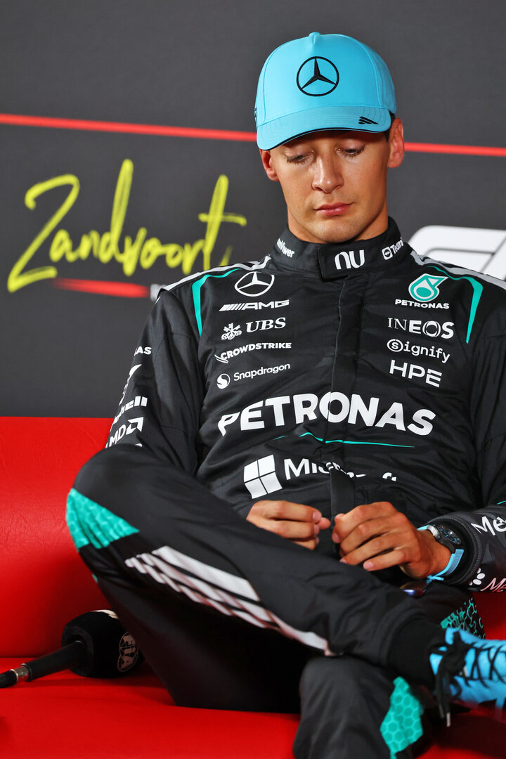 GP OLANDA, George Russell (GBR) Mercedes AMG Formula One Team in the post qualifying FIA Press Conference.
22.08.2026. Formula 1 World Championship, Rd 12, Dutch Grand Prix, Zandvoort, Netherlands, Sprint e Qualifiche Day.
- www.xpbimages.com, EMail: requests@xpbimages.com © Copyright: Bearne / XPB Images
