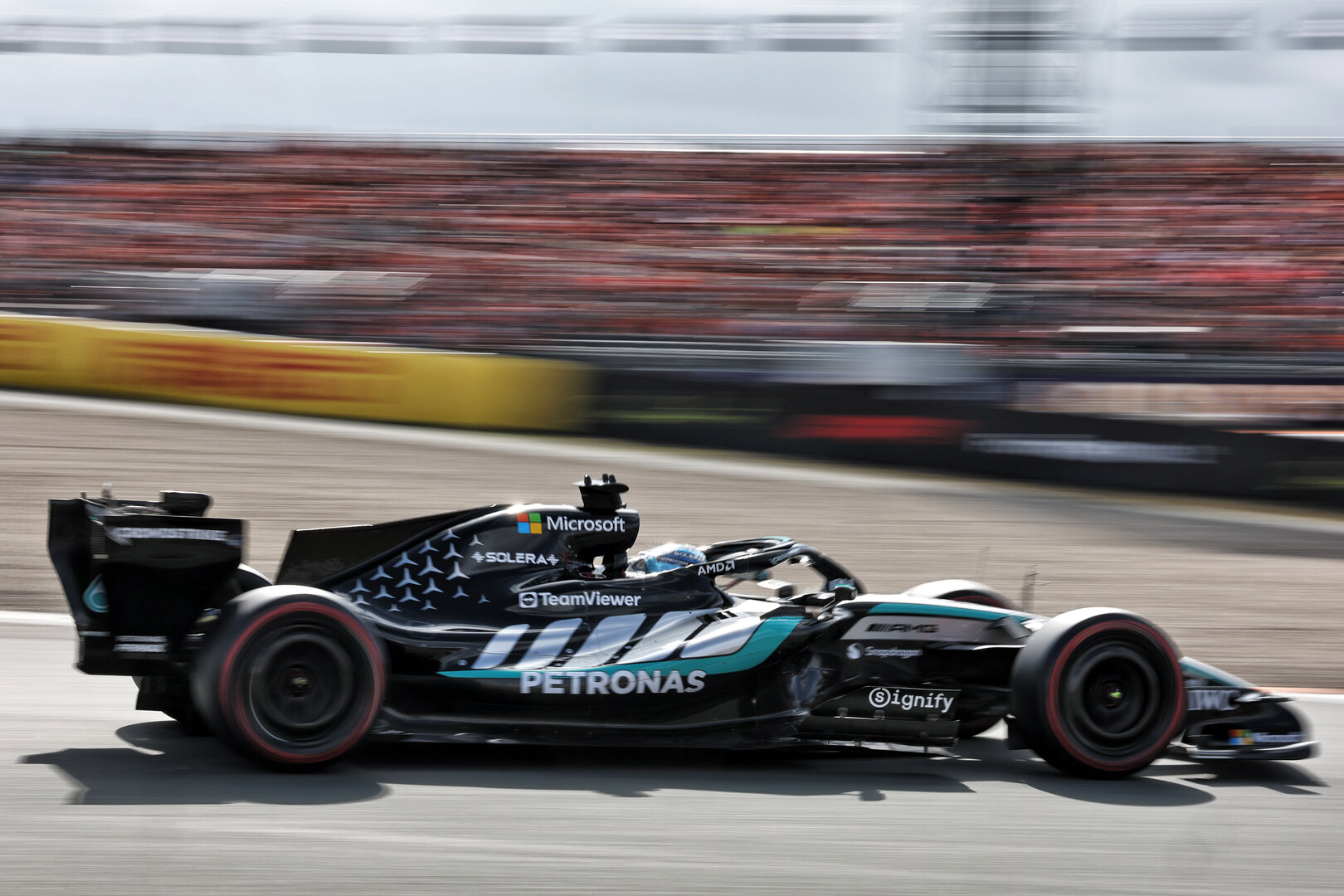GP OLANDA, George Russell (GBR) Mercedes AMG Formula One Team W17.
22.08.2026. Formula 1 World Championship, Rd 12, Dutch Grand Prix, Zandvoort, Netherlands, Sprint e Qualifiche Day.
 - www.xpbimages.com, EMail: requests@xpbimages.com © Copyright: Coates / XPB Images