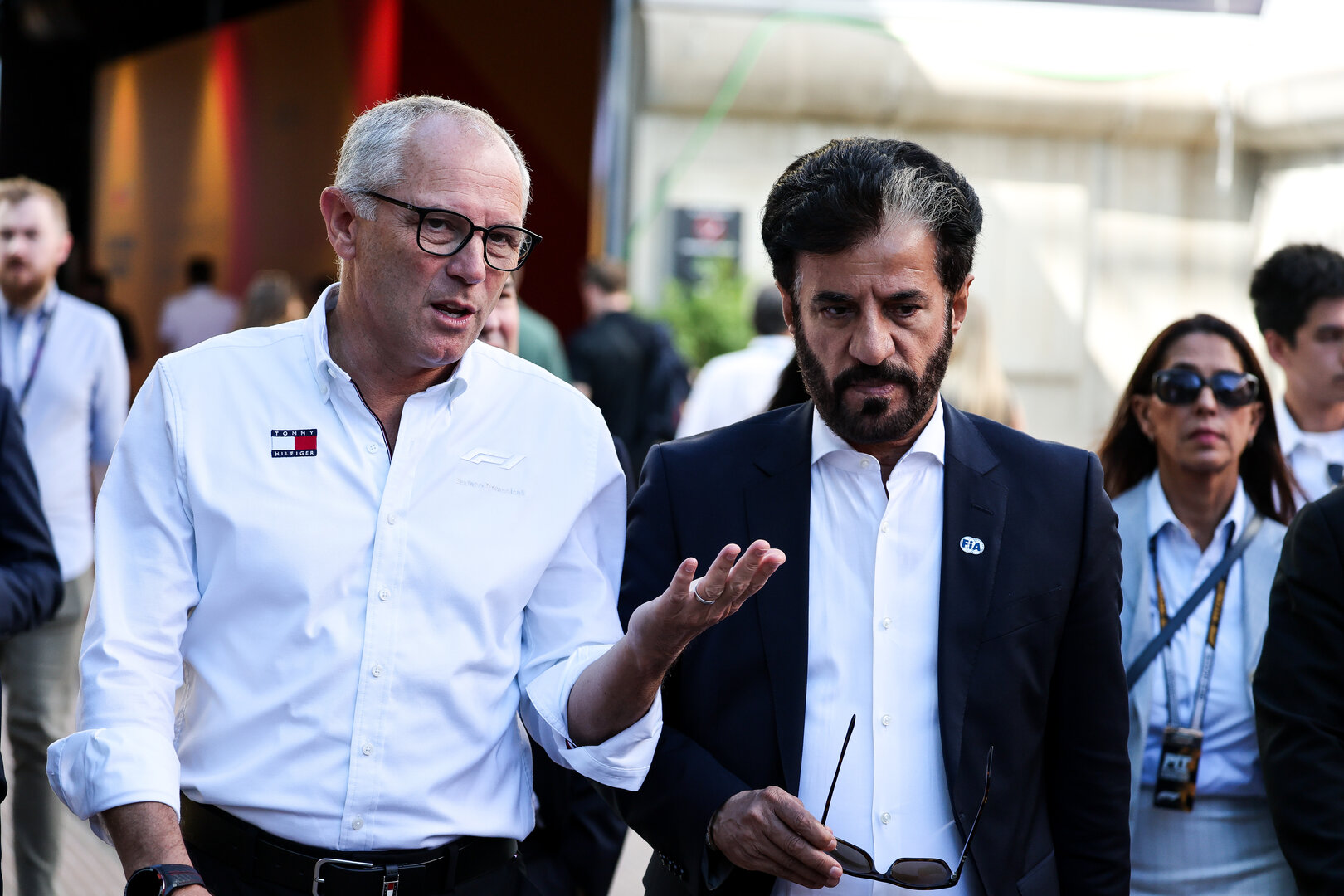 GP SPAGNA, (L to R): Stefano Domenicali (ITA) Formula One President e CEO with Mohammed Bin Sulayem (UAE) FIA President.
11.09.2026 Formula 1 World Championship, Rd 14, Spanish Grand Prix, Madrid, Spain, Practice Day.
- www.xpbimages.com, EMail: requests@xpbimages.com © Copyright: Moy / XPB Images