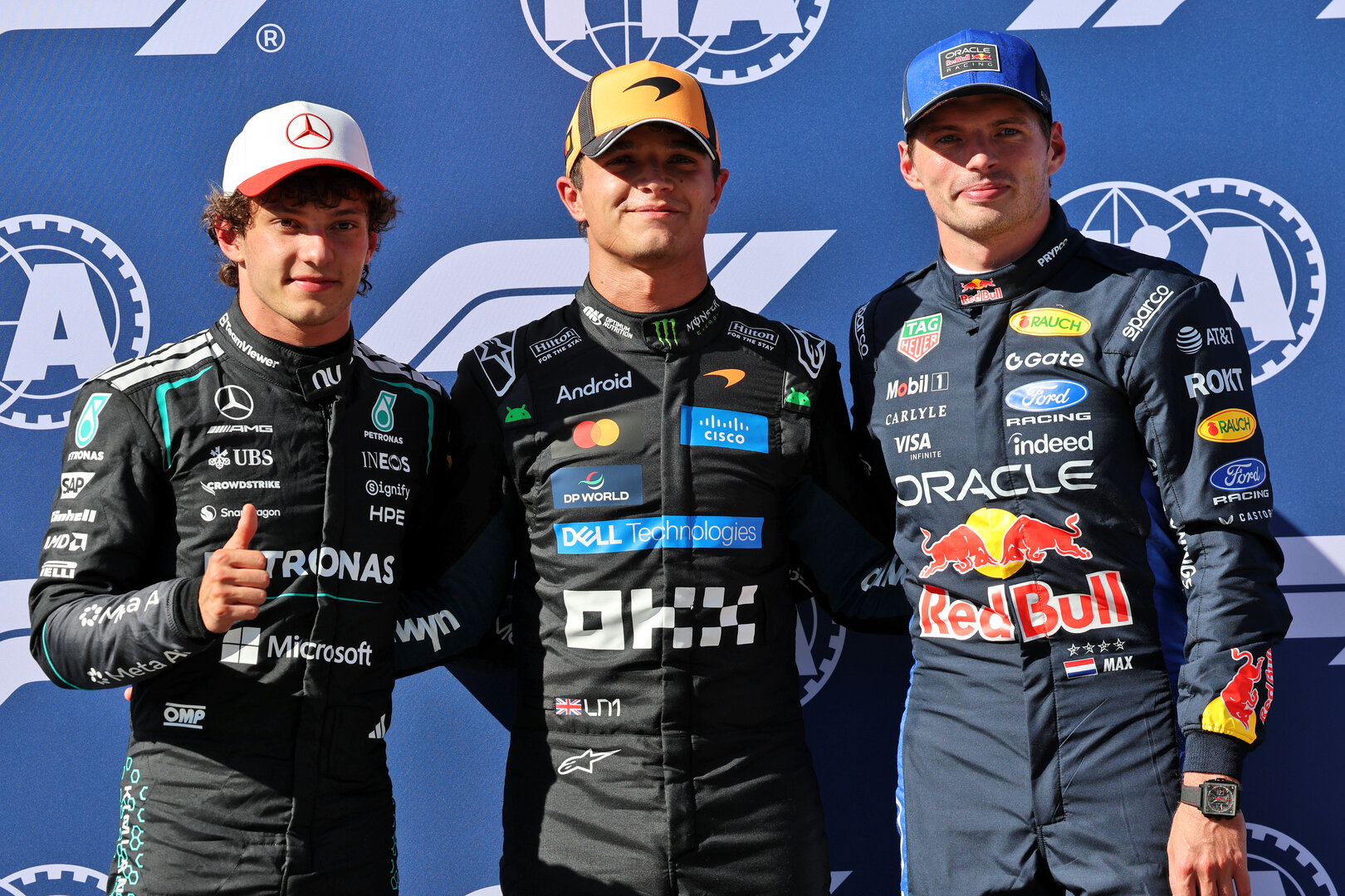 GP SPAGNA, Qualifiche top three in parc ferme (L to R): Andrea Kimi Antonelli (ITA) Mercedes AMG Formula One Team, second; Lando Norris (GBR) McLaren F1 Team, pole position; Max Verstappen (NLD) Red Bull Racing, third.
12.09.2026. Formula 1 World Championship, Rd 14, Spanish Grand Prix, Madrid, Spain, Qualifiche Day.
- www.xpbimages.com, EMail: requests@xpbimages.com © Copyright: Batchelor / XPB Images