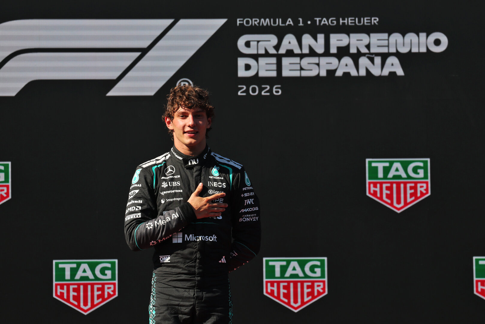 GP SPAGNA, Gara winner Andrea Kimi Antonelli (ITA) Mercedes AMG Formula One Team celebrates on the podium.
13.09.2026. Formula 1 World Championship, Rd 14, Spanish Grand Prix, Madrid, Spain, Gara Day.
- www.xpbimages.com, EMail: requests@xpbimages.com © Copyright: Moy / XPB Images