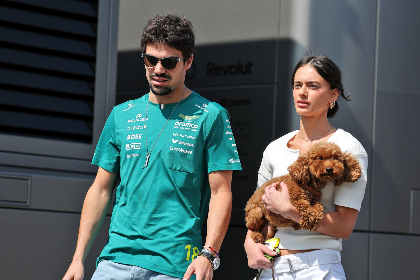 GP UNGHERIA, (L to R): Lance Stroll (CDN) Aston Martin F1 Team with Domenica Yael Shelbia (ISR). 
26.07.2026. Formula 1 World Championship, Rd 11, Hungarian Grand Prix, Budapest, Hungary, Gara Day.
- www.xpbimages.com, EMail: requests@xpbimages.com © Copyright: Moy / XPB Images