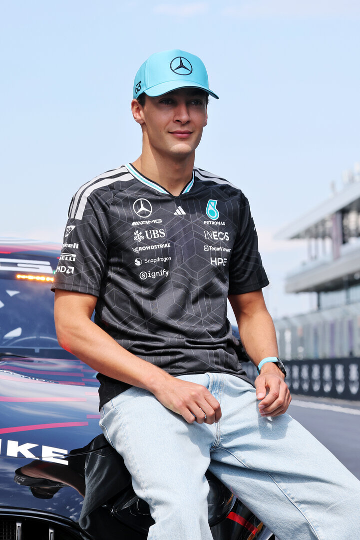 GP UNGHERIA, George Russell (GBR) Mercedes AMG Formula One Team celebrates 30 years of the Mercedes FIA Safety Car. 
23.07.2026. Formula 1 World Championship, Rd 11, Hungarian Grand Prix, Budapest, Hungary, Preparation Day.
- www.xpbimages.com, EMail: requests@xpbimages.com © Copyright: Moy / XPB Images