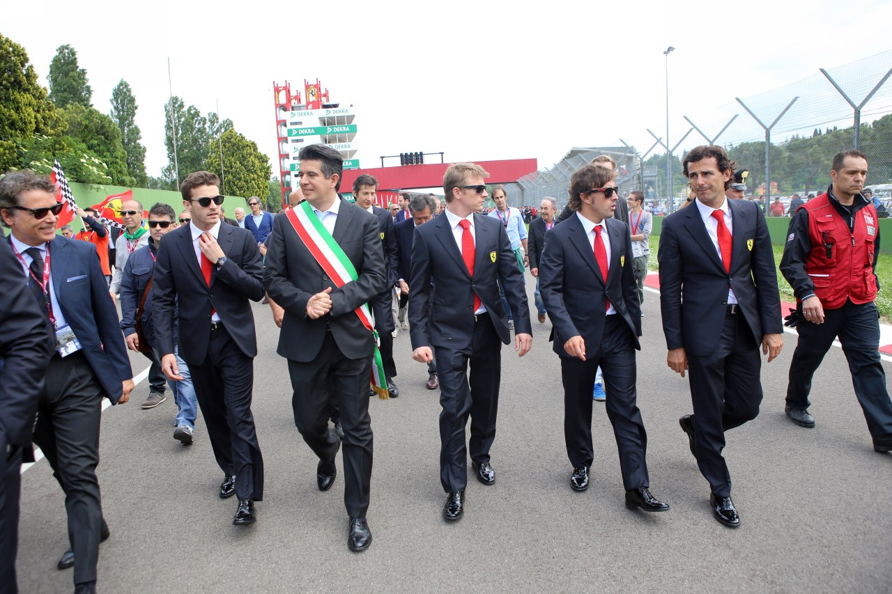 Commemoration ceremony at the Tamburello curve.Fernando Alonso and Kimi Raikkonen