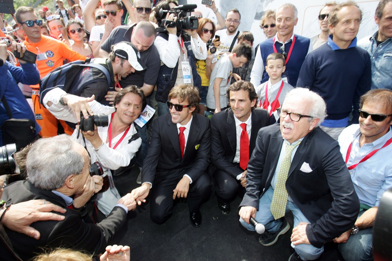Commemoration ceremony at the Tamburello curve Fernando Alonso and other ex f1 drivers