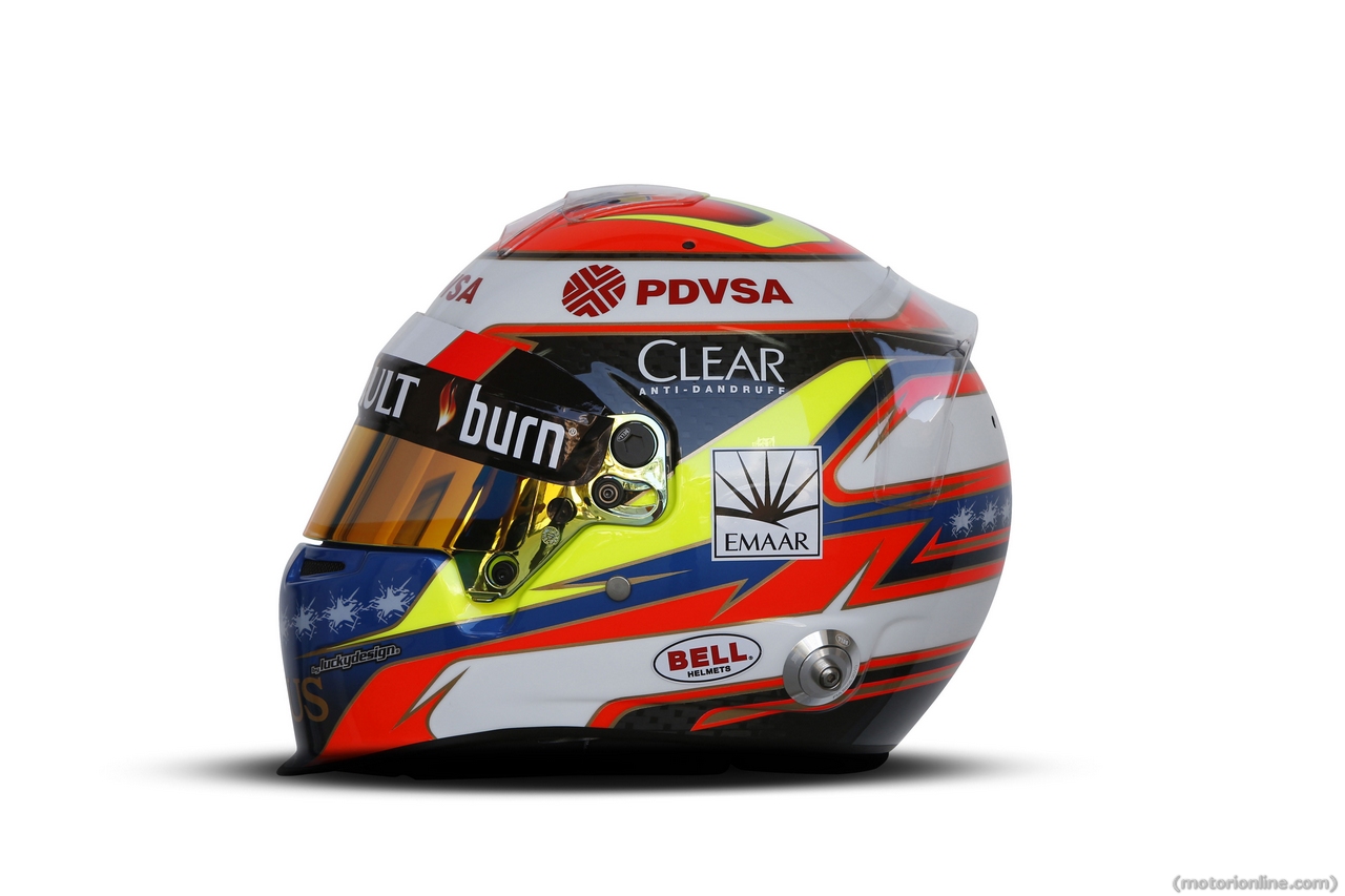 The helmet of Pastor Maldonado (VEN) Lotus F1 Team.
02.03.2014. Formula One Testing, Bahrain Test Two, Day Four, Sakhir, Bahrain.