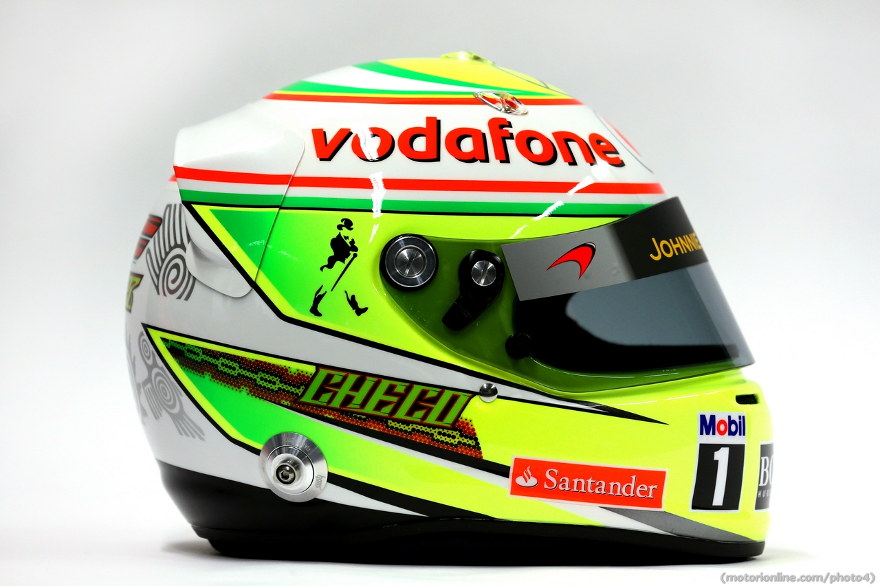 The helmet of Sergio Perez (MEX) McLaren.
31.01.2013. McLaren MP4-28 Launch, McLaren Technology Centre, Woking, England.
