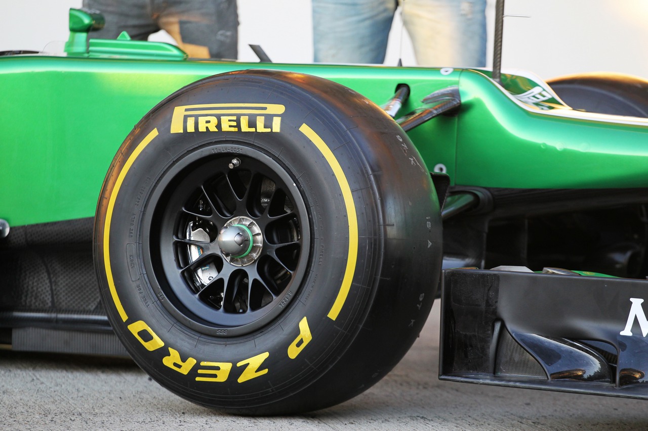 Pirelli tyre on the Caterham CT03.
