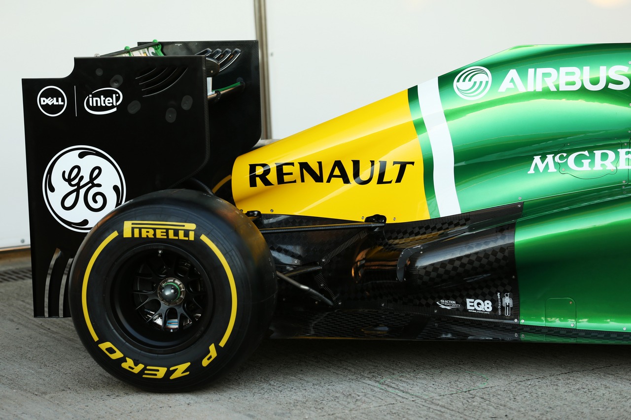 Caterham CT03 exhaust and rear suspension detail.
