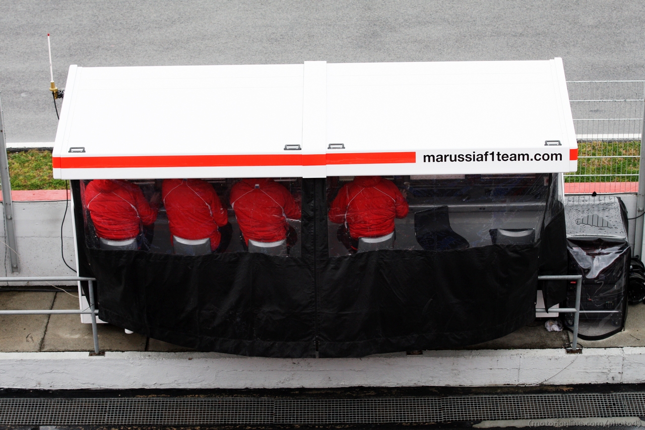 Marussia F1 Team pit gantry.
01.03.2013. 