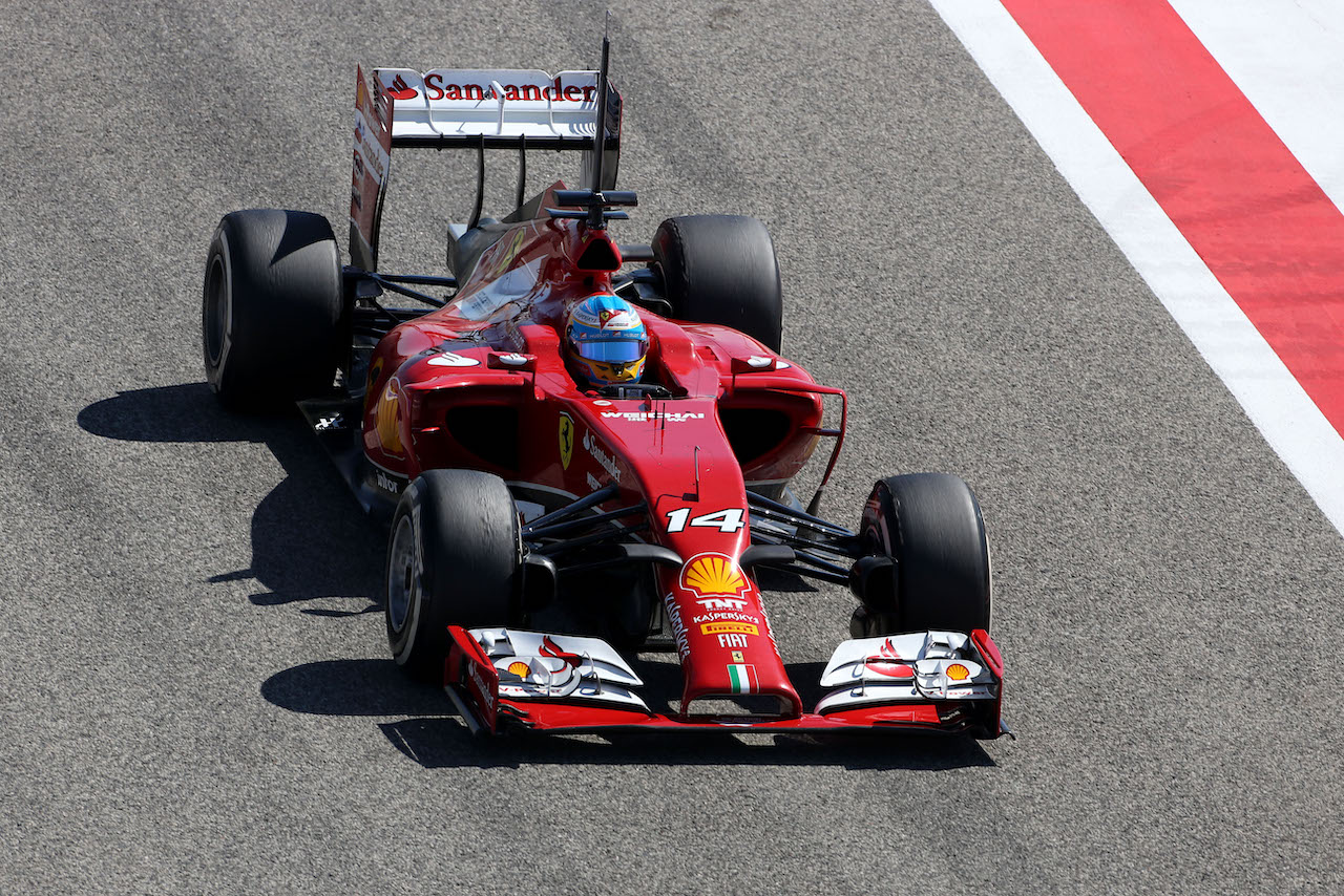 Fernando Alonso (ESP), Scuderia Ferrari 
08.04.2014. Formula One Testing, Bahrain Test, Day One, Sakhir, Bahrain.
- www.xpbimages.com, EMail: requests@xpbimages.com - copy of publication required for printed pictures. Every used picture is fee-liable. © Copyright: Charniaux / XPB Images