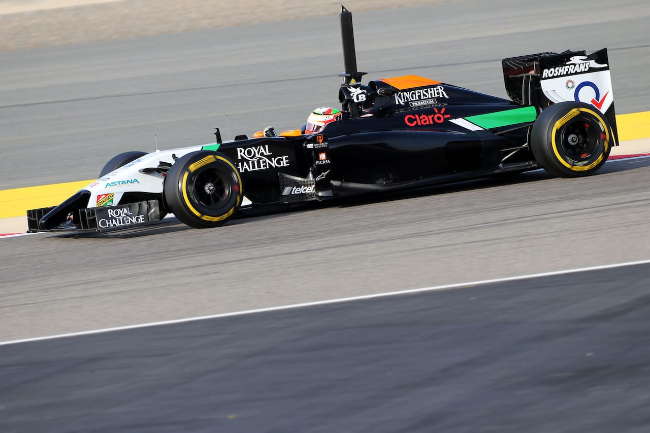 Sergio Perez (MEX), Sahara Force India 
09.04.2014. Formula One Testing, Bahrain Test, Day Two, Sakhir, Bahrain.
- www.xpbimages.com, EMail: requests@xpbimages.com - copy of publication required for printed pictures. Every used picture is fee-liable. © Copyright: Charniaux / XPB Images