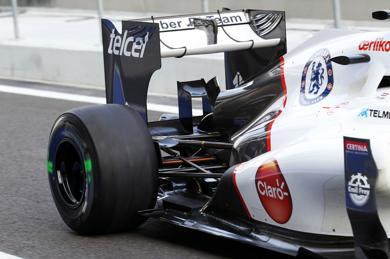 Sauber C31 rear wing detail.
06.11.2012. Formula 1 Young Drivers Test, Day 1, Yas Marina Circuit, Abu Dhabi, UAE.
