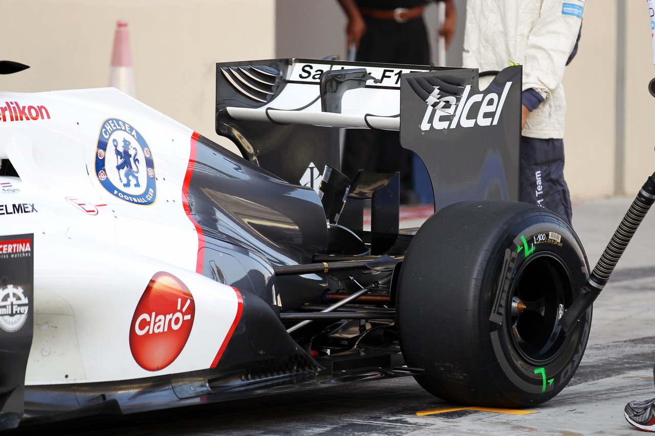 Sauber C31 rear wing detail.
06.11.2012. Formula 1 Young Drivers Test, Day 1, Yas Marina Circuit, Abu Dhabi, UAE.
