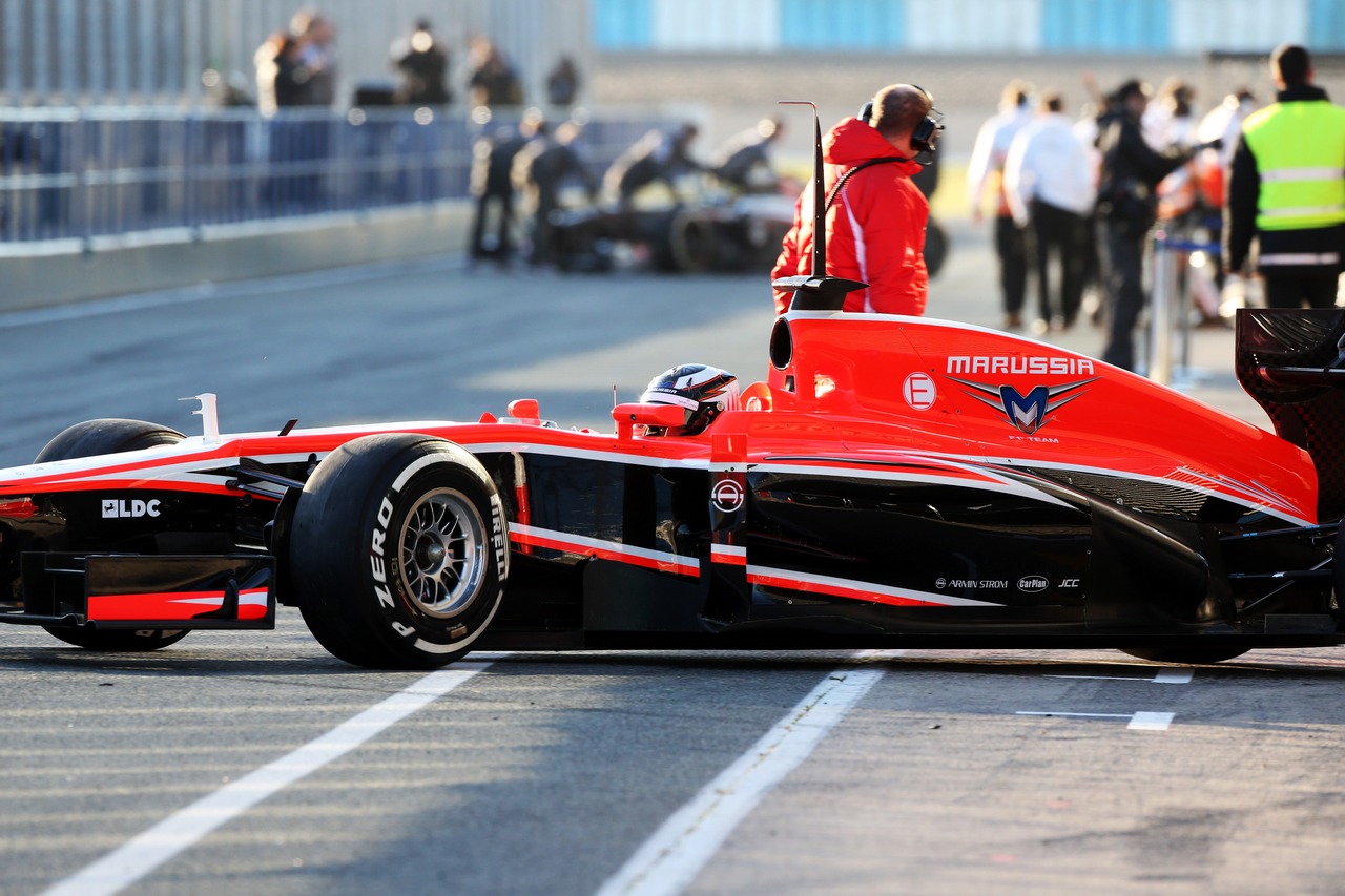 Max Chilton (GBR) Marussia F1 Team MR02 leaves the pits.
07.02.2013. 